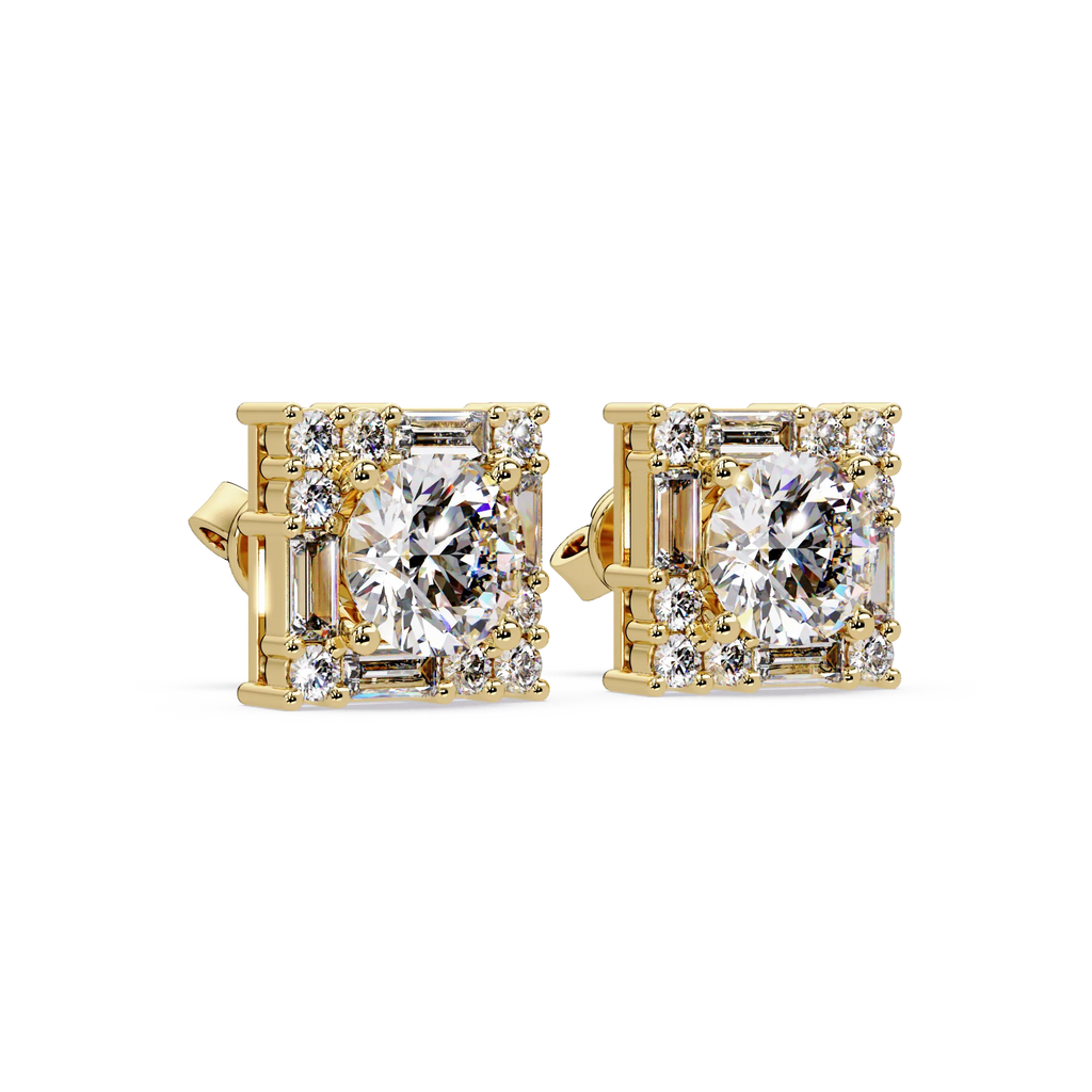 IGI Certified-3 Ct. Lab Grown Diamond (VS/E-F) Square Halo Diamond Stude Earring