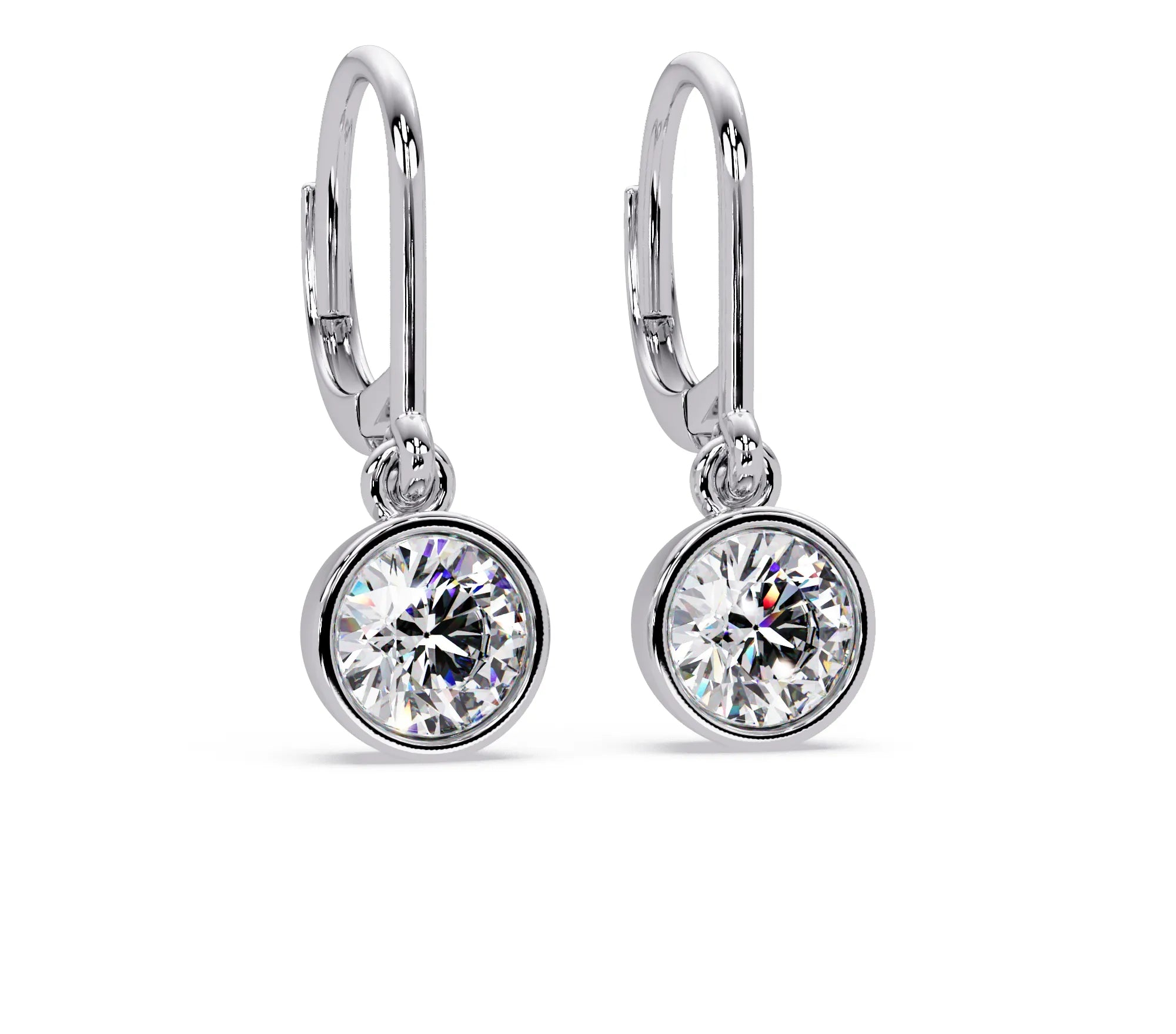 IGI Certified-2 Ct. Lab Grown Diamond (VS/E-F) Diamond Bezel-Set Leverback Earring