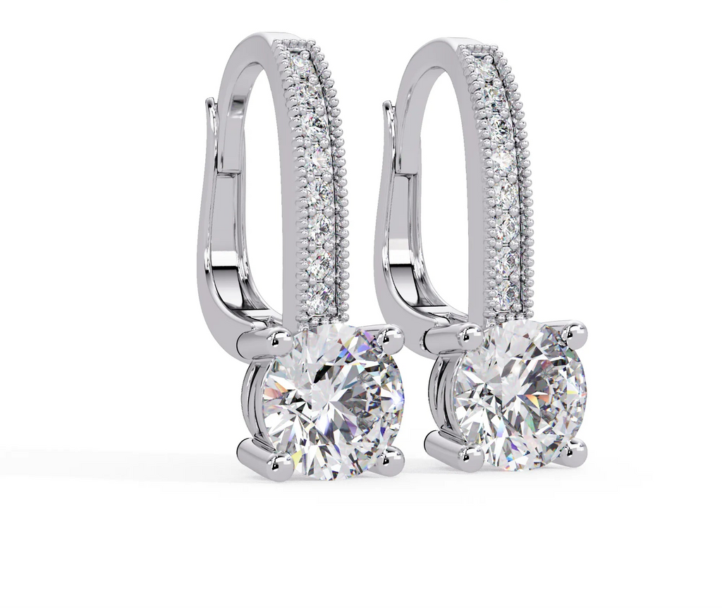 IGI Certified 2 Ct. Lab Grown Diamond (VS/E-F) Exquisite Round Diamond Drop Earring