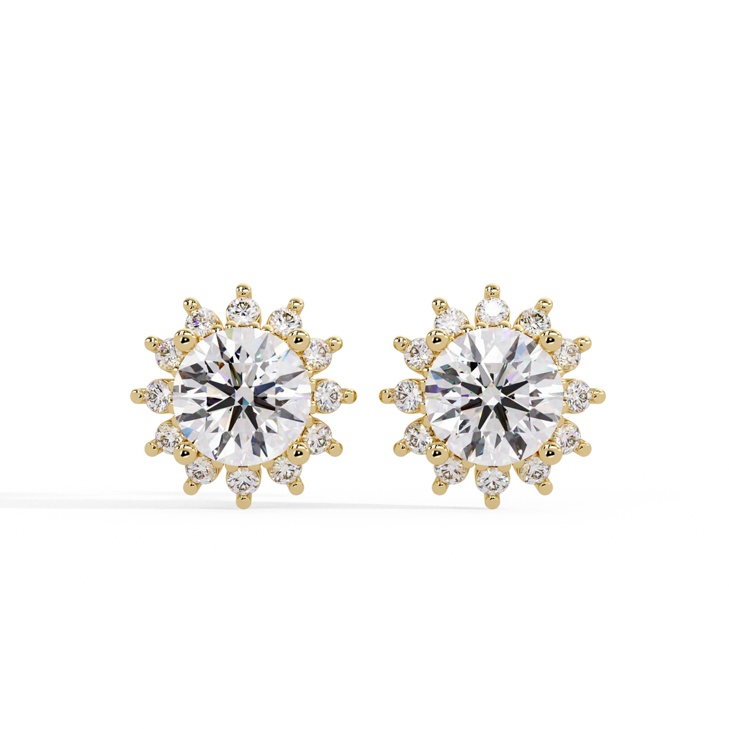 IGI Certified- 3 Ct. Lab Grown Diamond (VS/E-F) Sunburst Cluster | Elegant Diamond Halo Stud Earrings