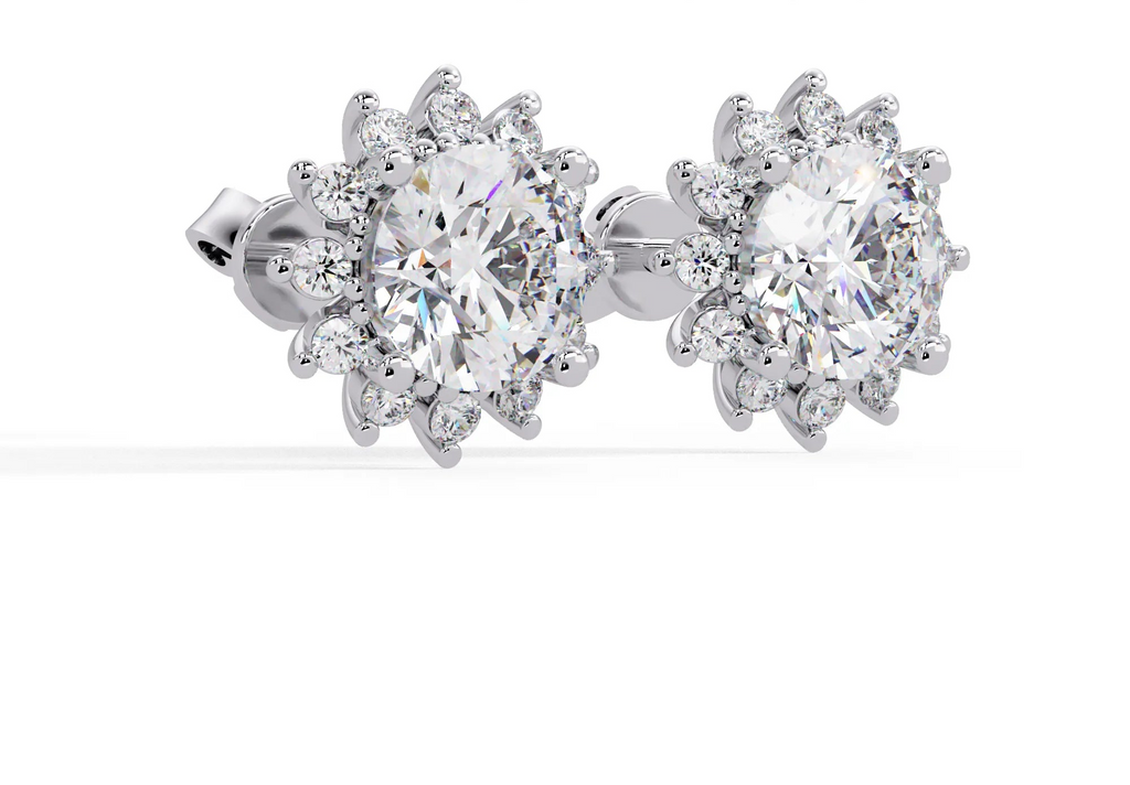IGI Certified- 3 Ct. Lab Grown Diamond (VS/E-F) Sunburst Cluster | Elegant Diamond Halo Stud Earrings