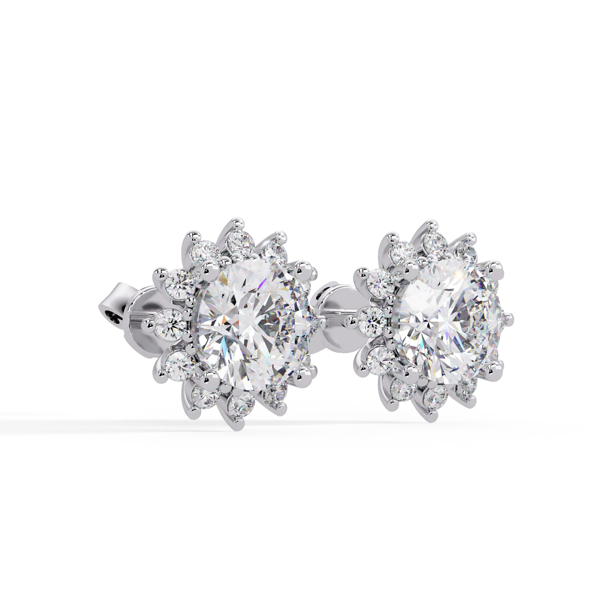 IGI Certified- 3 Ct. Lab Grown Diamond (VS/E-F) Sunburst Cluster | Elegant Diamond Halo Stud Earrings