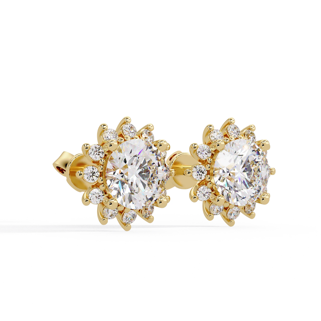 IGI Certified- 3 Ct. Lab Grown Diamond (VS/E-F) Sunburst Cluster | Elegant Diamond Halo Stud Earrings