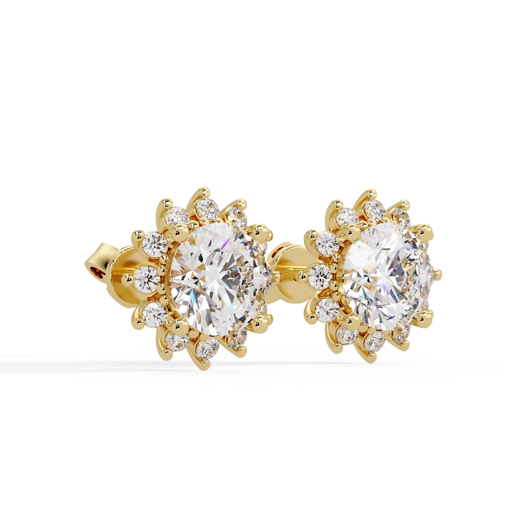 IGI Certified- 3 Ct. Lab Grown Diamond (VS/E-F) Sunburst Cluster | Elegant Diamond Halo Stud Earrings
