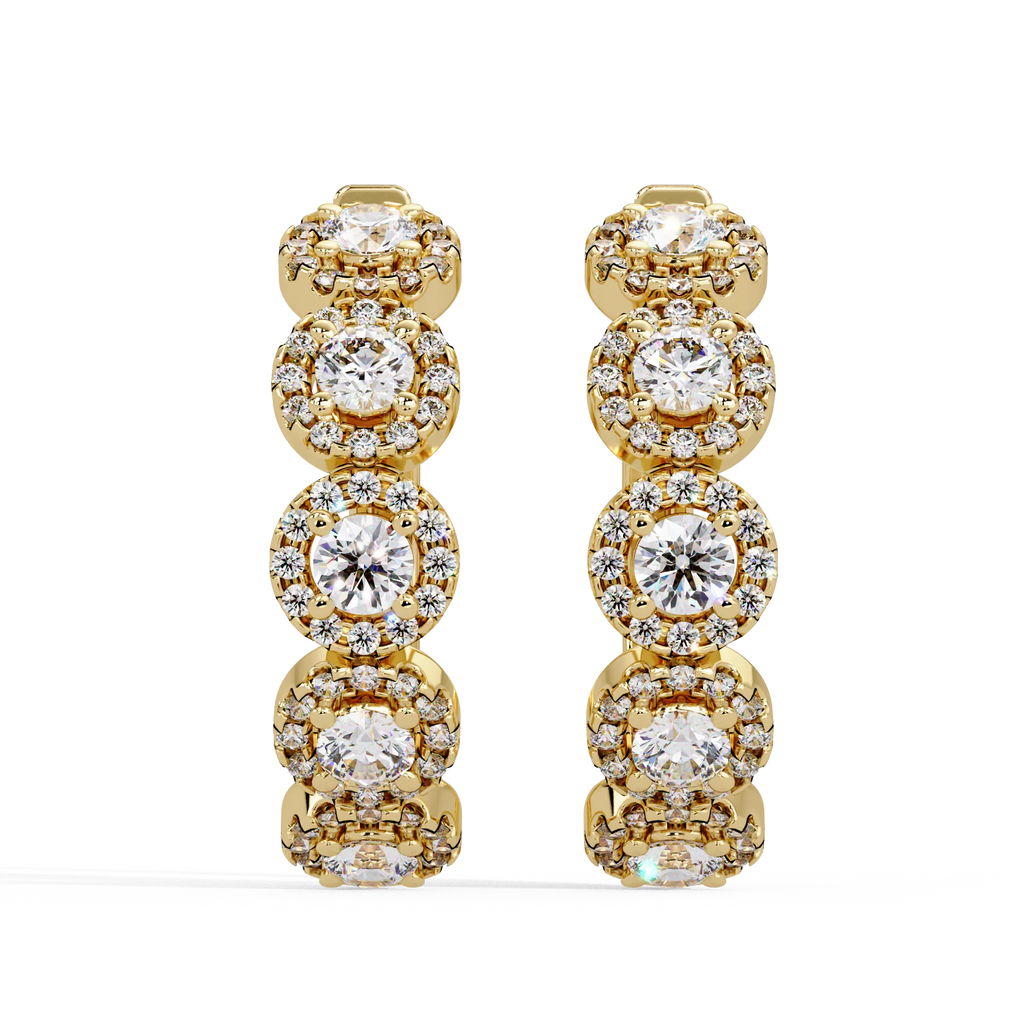 IGI Certified- 1.5 Ct. Lab Grown Diamond (VS/E-F) Multi-Cluster Diamond Halo Hoop Earrings