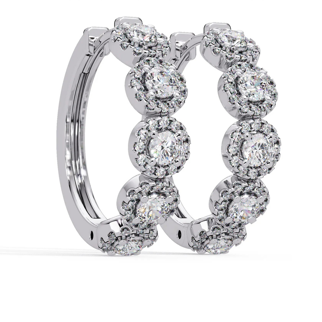 IGI Certified- 1.5 Ct. Lab Grown Diamond (VS/E-F) Multi-Cluster Diamond Halo Hoop Earrings