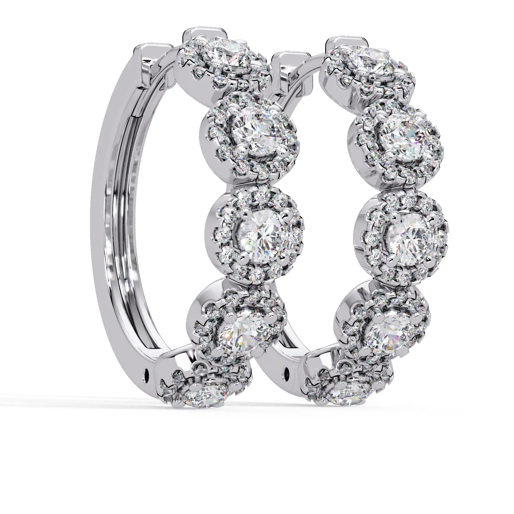 IGI Certified- 1.5 Ct. Lab Grown Diamond (VS/E-F) Multi-Cluster Diamond Halo Hoop Earrings