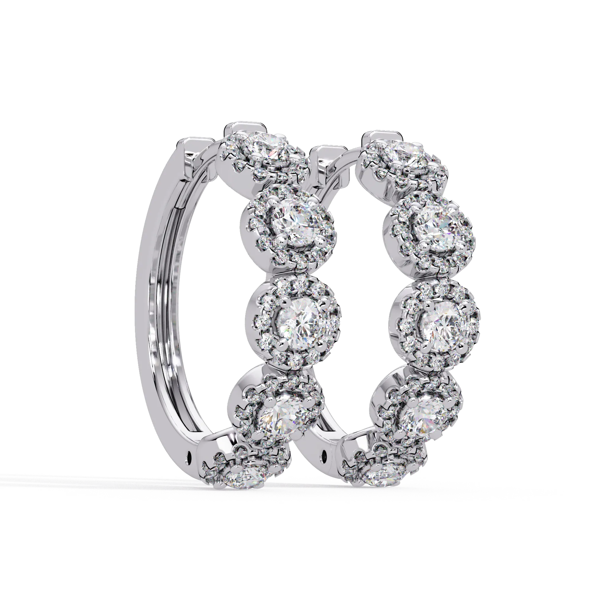IGI Certified- 1.5 Ct. Lab Grown Diamond (VS/E-F) Multi-Cluster Diamond Halo Hoop Earrings