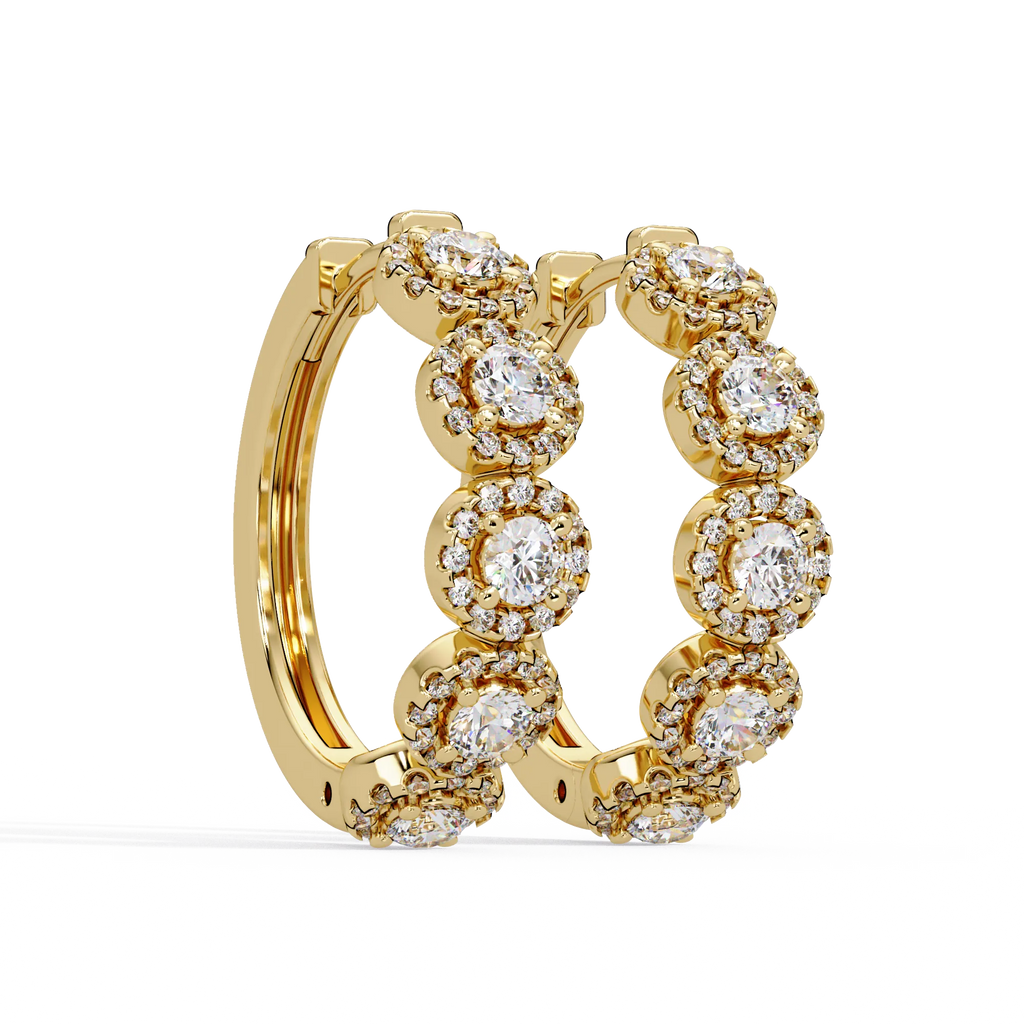 IGI Certified- 1.5 Ct. Lab Grown Diamond (VS/E-F) Multi-Cluster Diamond Halo Hoop Earrings