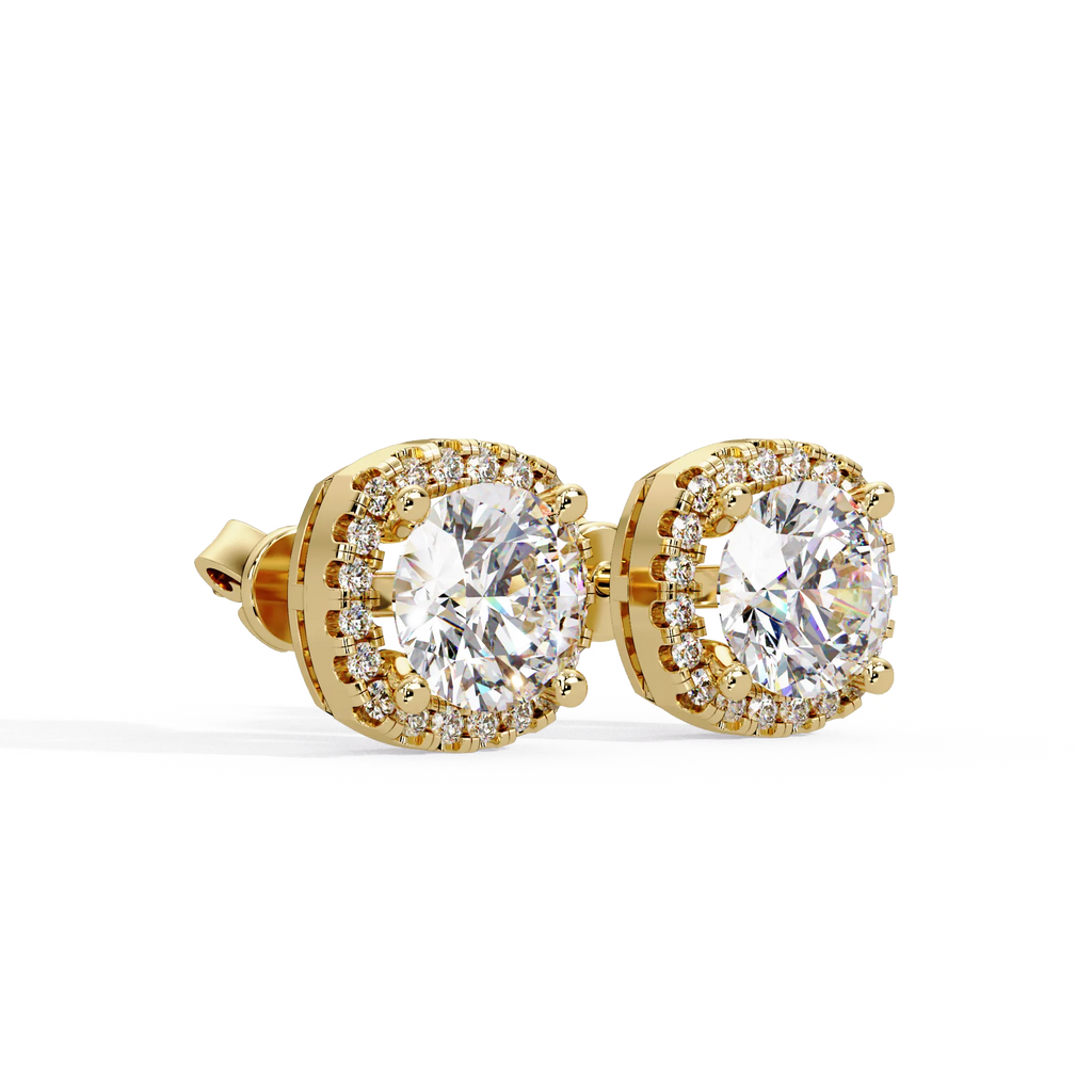 IGI Certified- 3 Ct. Lab Grown Diamond (VS/E-F) Cushion-Shaped Diamond Halo Stud Earrings