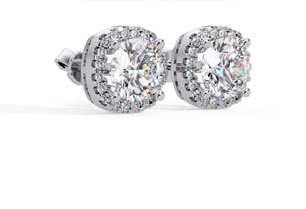 IGI Certified- 3 Ct. Lab Grown Diamond (VS/E-F) Cushion-Shaped Diamond Halo Stud Earrings