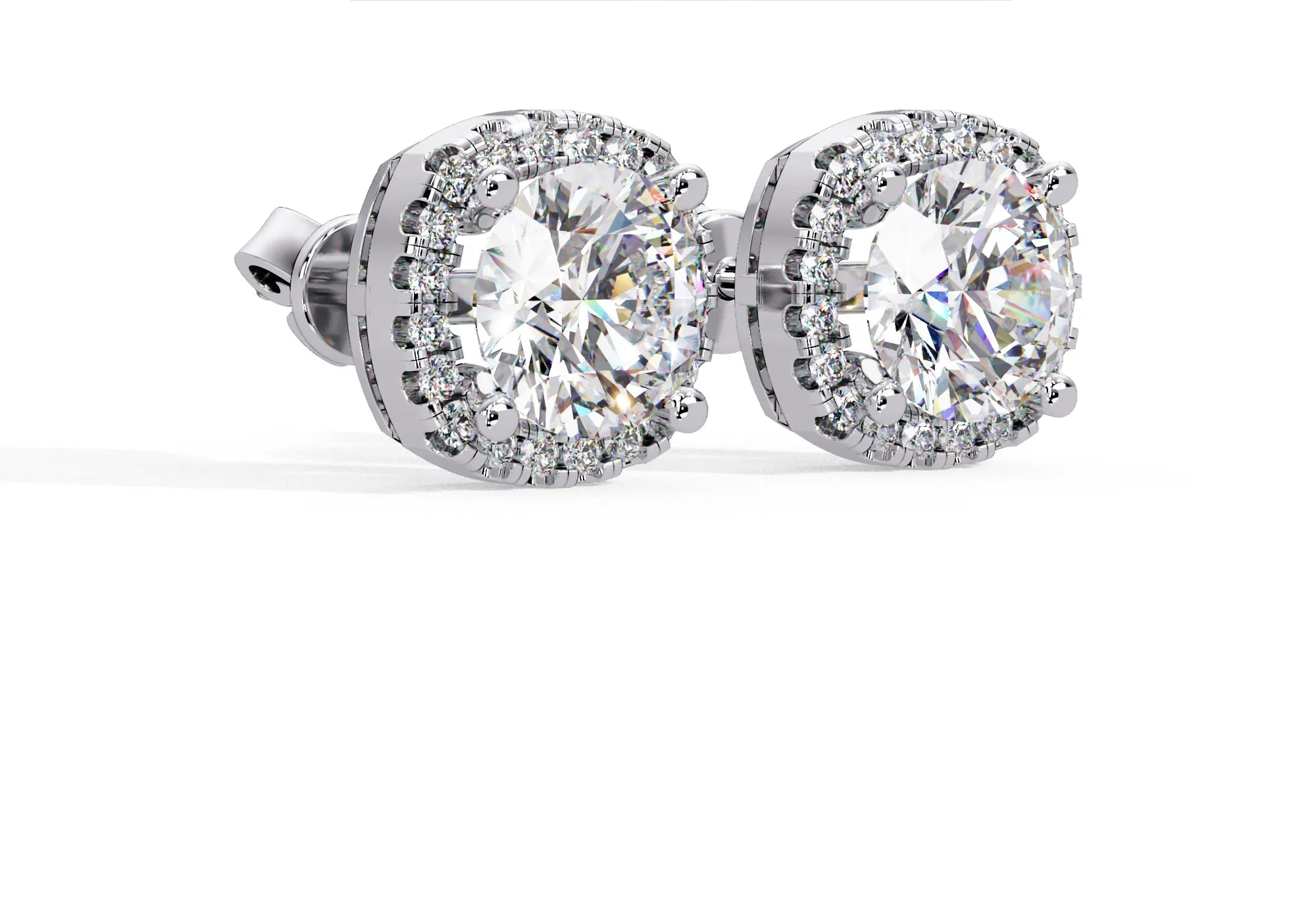 IGI Certified- 3 Ct. Lab Grown Diamond (VS/E-F) Cushion-Shaped Diamond Halo Stud Earrings