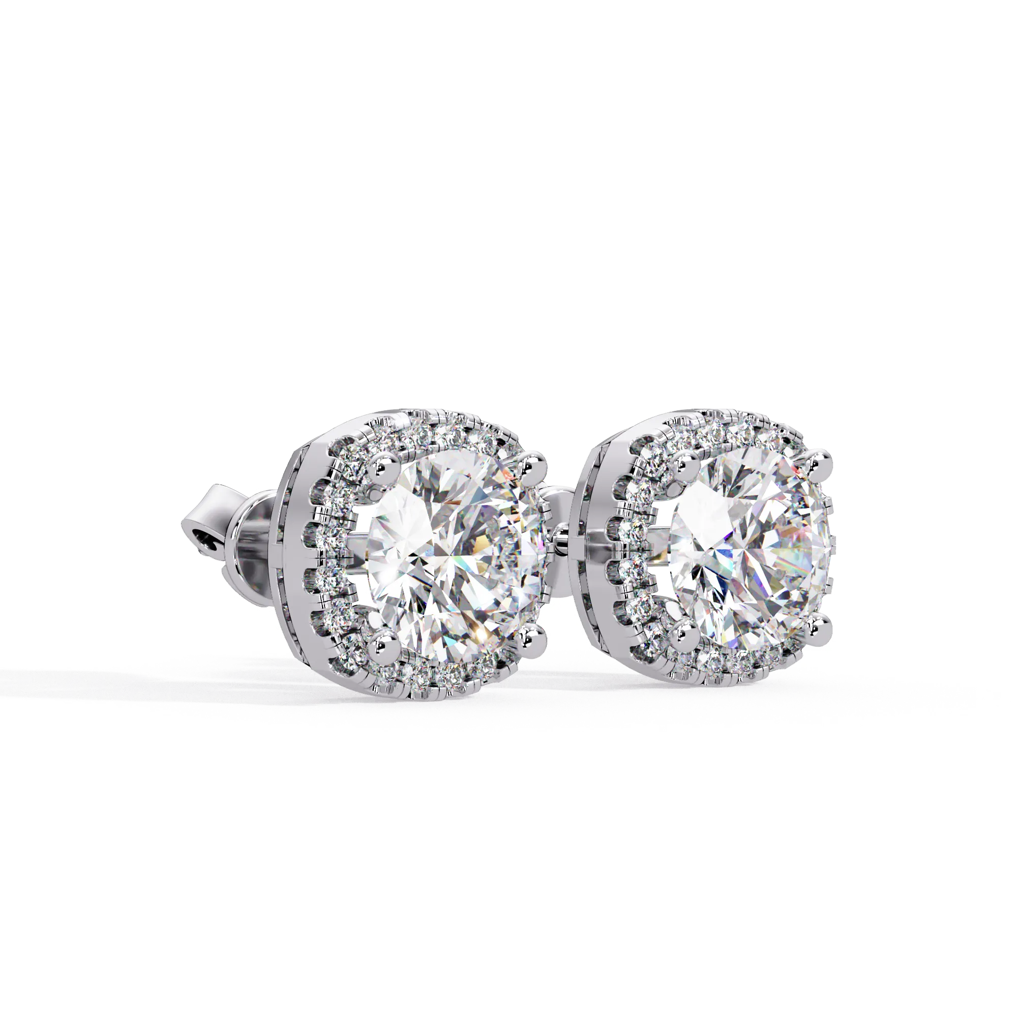 IGI Certified- 3 Ct. Lab Grown Diamond (VS/E-F) Cushion-Shaped Diamond Halo Stud Earrings
