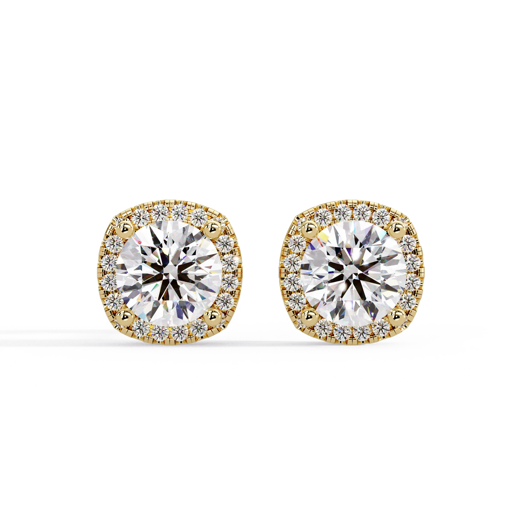 IGI Certified- 3 Ct. Lab Grown Diamond (VS/E-F) Cushion-Shaped Diamond Halo Stud Earrings