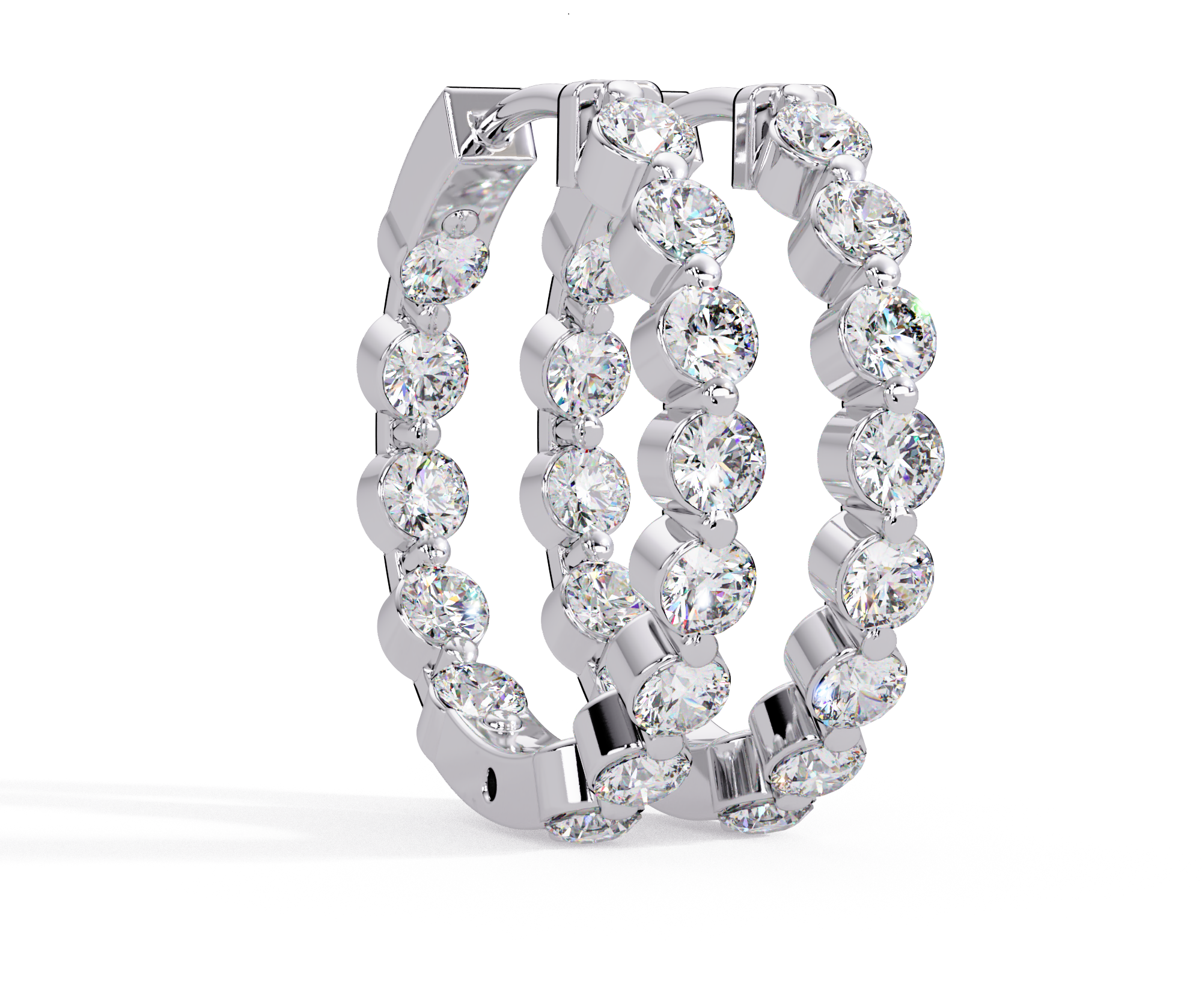 IGI Certified- 2 Ct. Lab Grown Diamond (VS/E-F) Out Bezel-Set Diamond Eternity Hoop Earrings