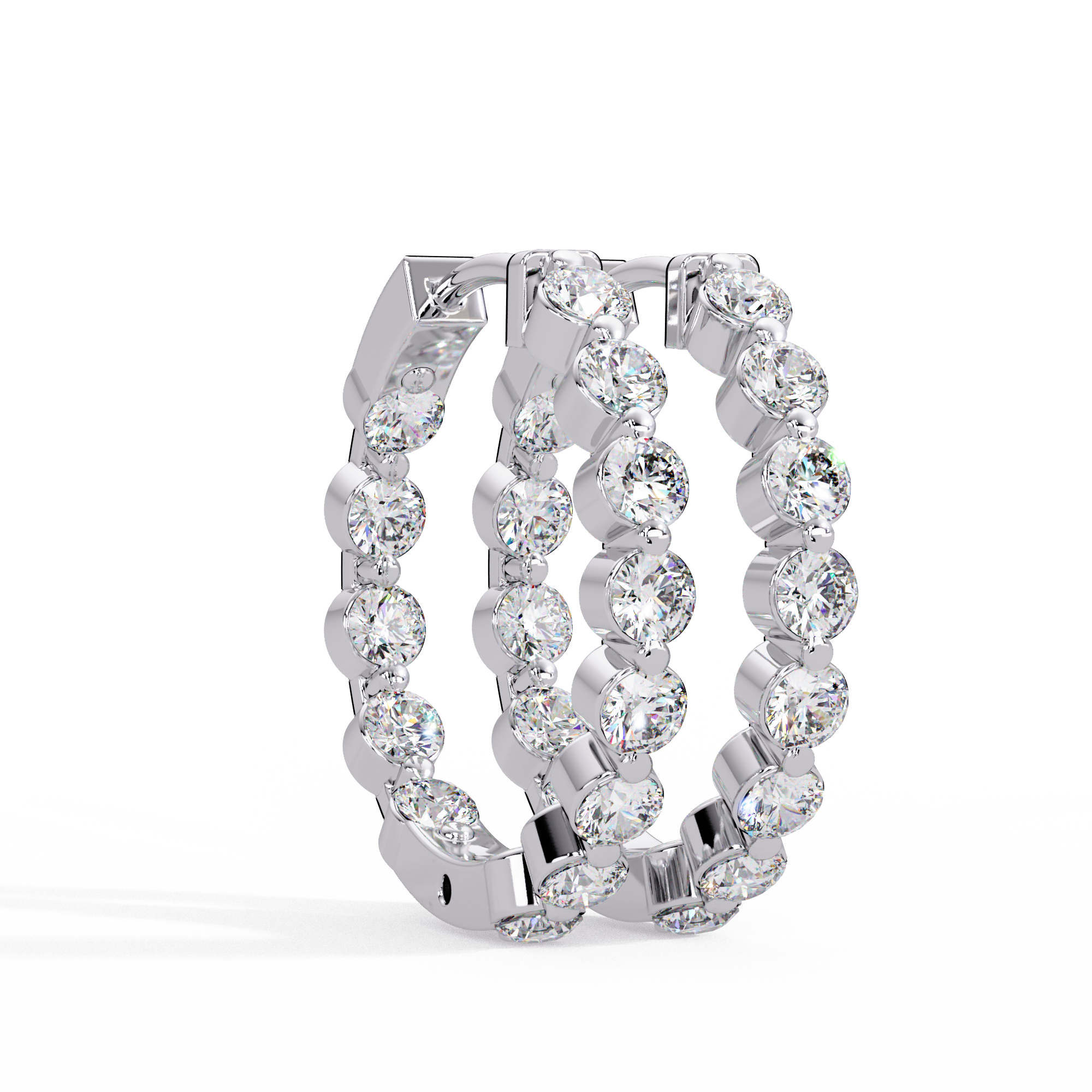 IGI Certified- 2 Ct. Lab Grown Diamond (VS/E-F) Out Bezel-Set Diamond Eternity Hoop Earrings