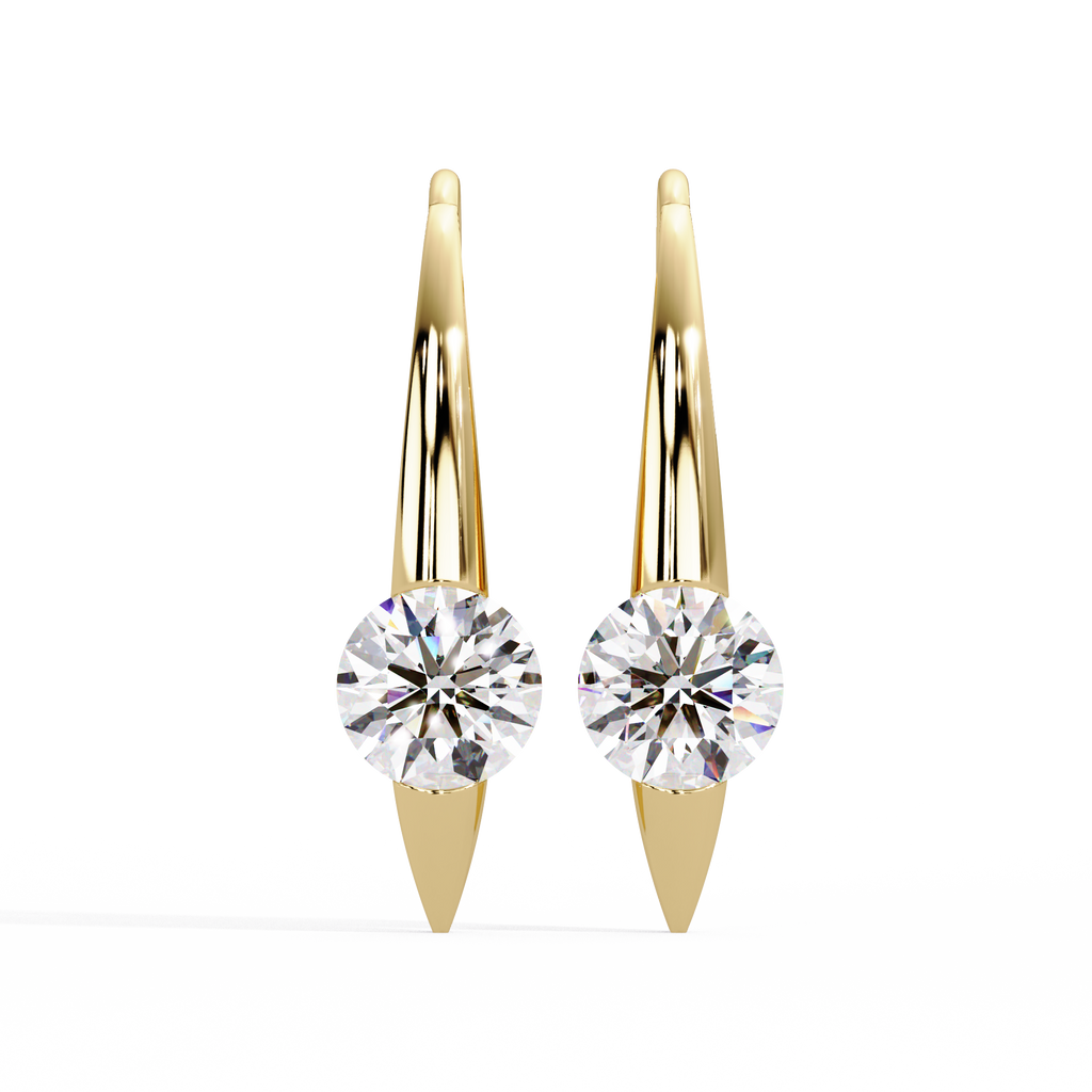 IGI Certified- 2 Ct. Lab Grown Diamond (VS/E-F) The Sculpted Gold & Diamond Solitaire Hooks Earrings