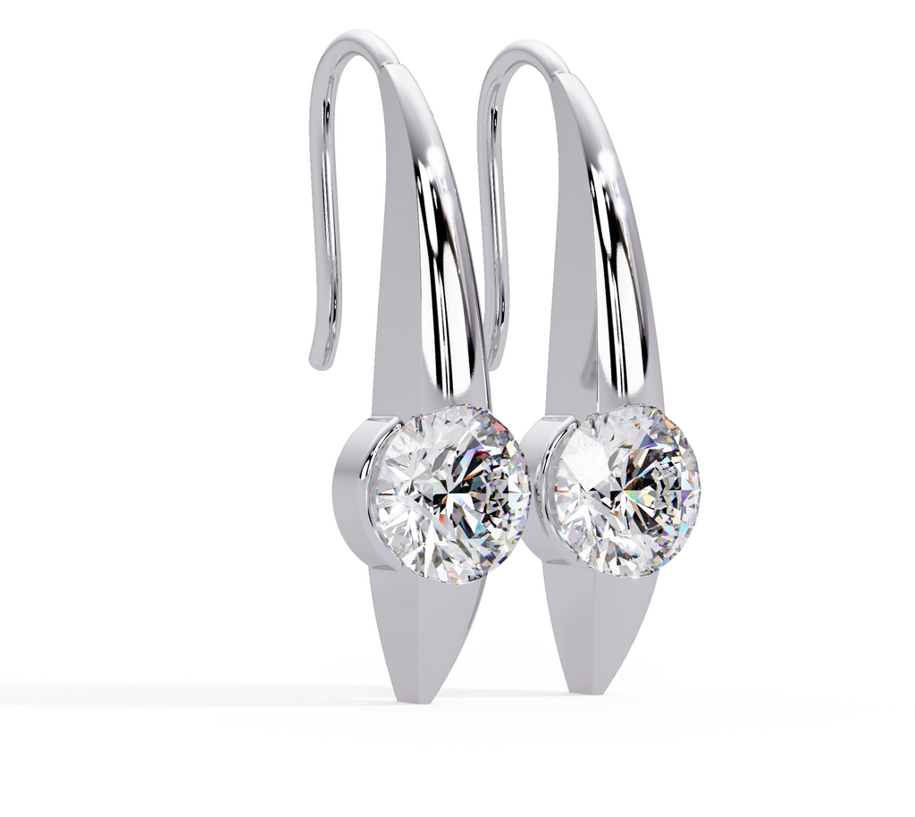 IGI Certified- 2 Ct. Lab Grown Diamond (VS/E-F) The Sculpted Gold & Diamond Solitaire Hooks Earrings