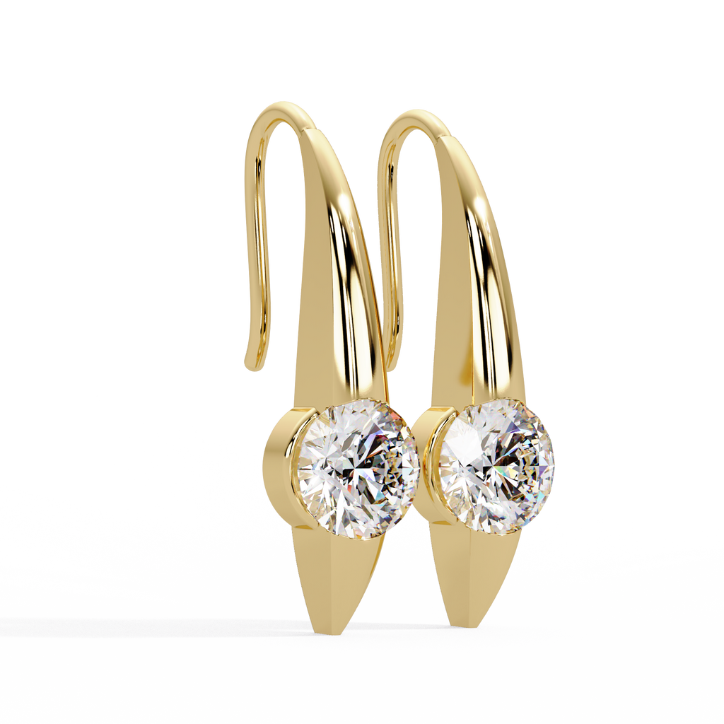 IGI Certified- 2 Ct. Lab Grown Diamond (VS/E-F) The Sculpted Gold & Diamond Solitaire Hooks Earrings