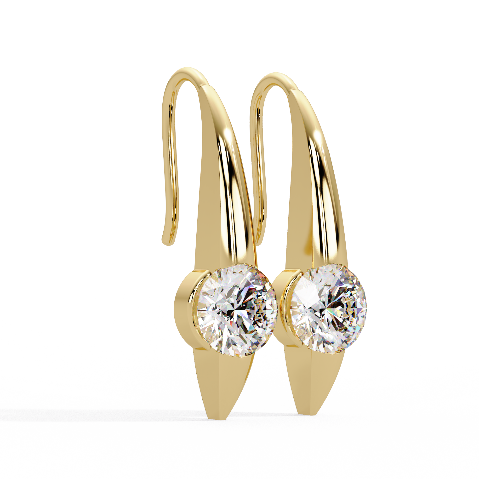 IGI Certified- 2 Ct. Lab Grown Diamond (VS/E-F) The Sculpted Gold & Diamond Solitaire Hooks Earrings
