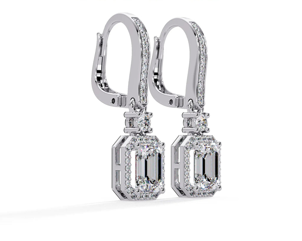 IGI Certified- 2.5 Ct. Lab Grown Diamond (VS/E-F)Diamond Emerald-Cut Drop Earring
