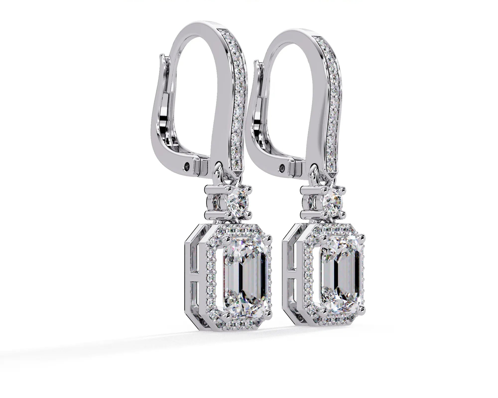 IGI Certified- 2.5 Ct. Lab Grown Diamond (VS/E-F)Diamond Emerald-Cut Drop Earring