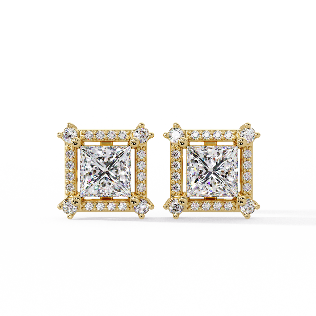 IGI Certified-1.5 Ct. Lab Grown Diamond (VS/E-F) Dazzling Princess-Cut Diamond Cluster Stud Earring