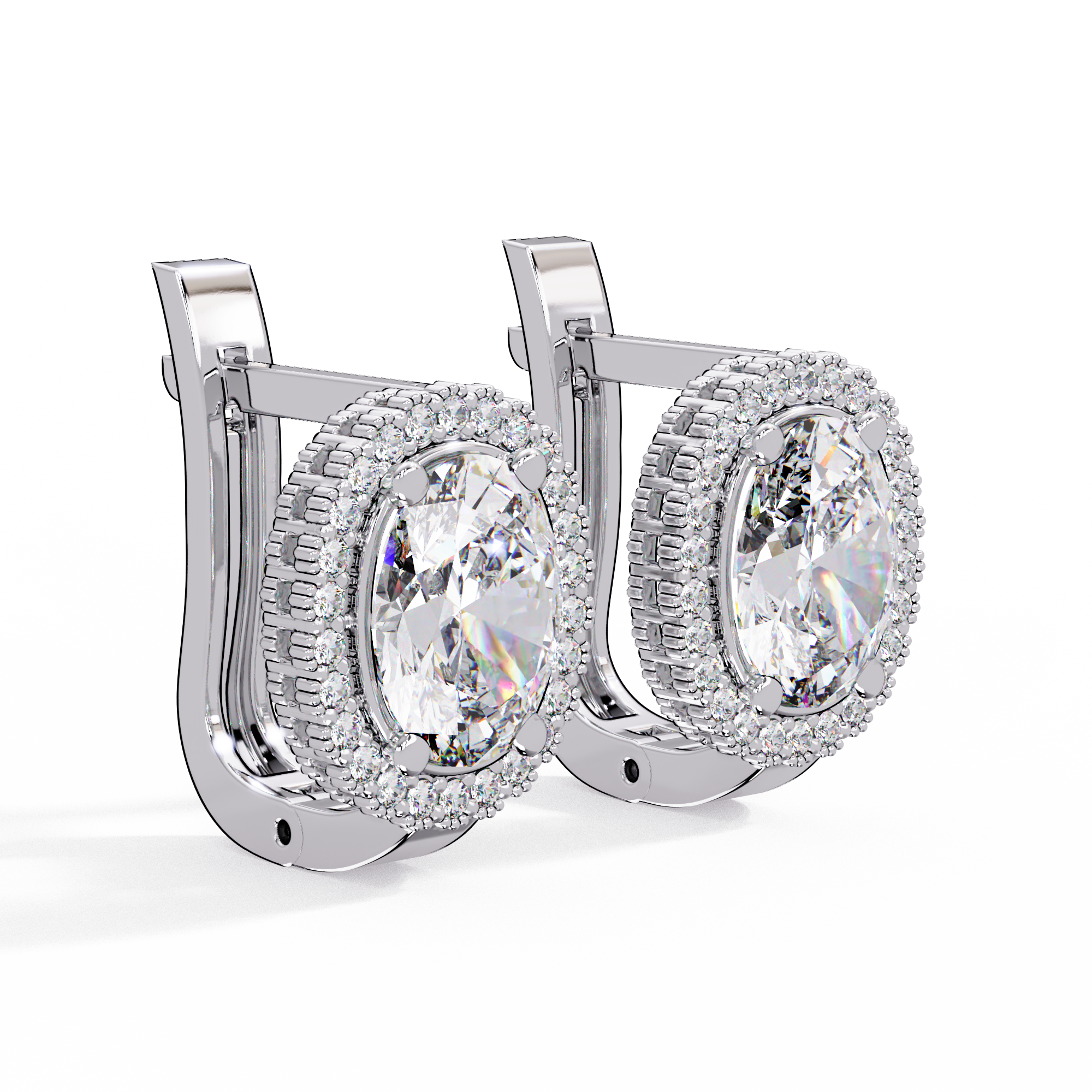 IGI Certified- 3.5 Ct. Lab Grown Diamond (VS/E-F) Oval Halo Diamond-Set Gold Earring