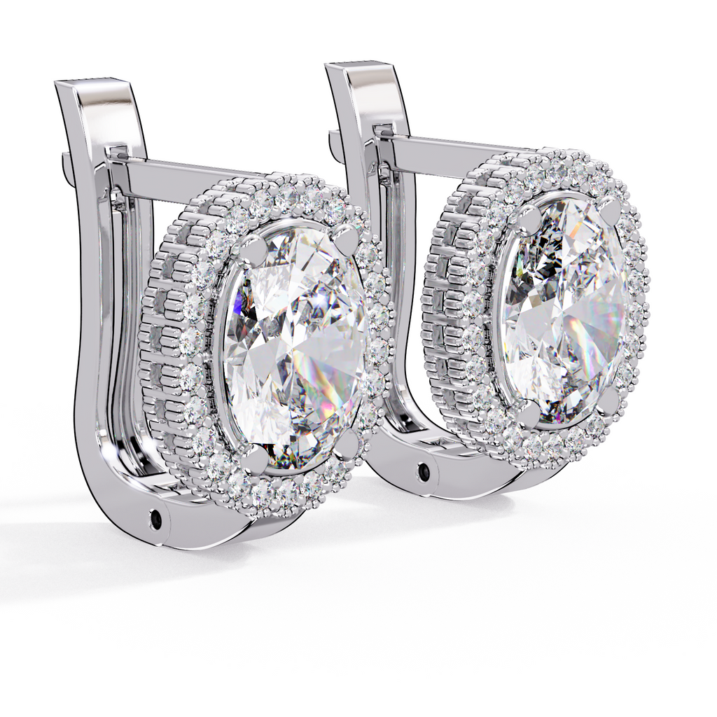 IGI Certified- 3.5 Ct. Lab Grown Diamond (VS/E-F) Oval Halo Diamond-Set Gold Earring