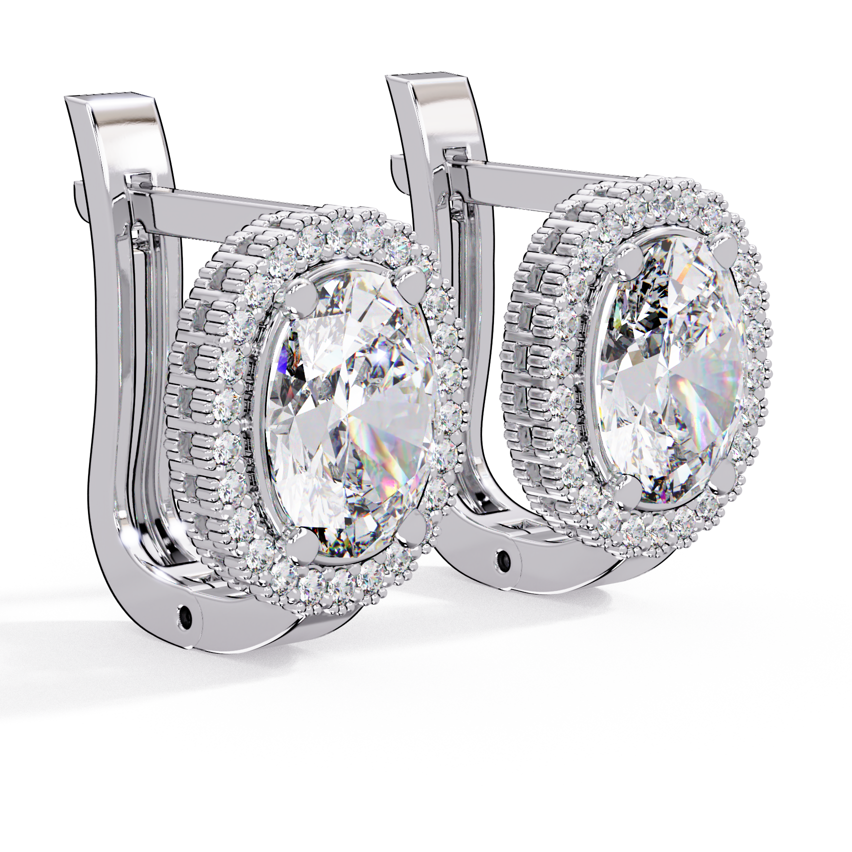 IGI Certified- 3.5 Ct. Lab Grown Diamond (VS/E-F) Oval Halo Diamond-Set Gold Earring