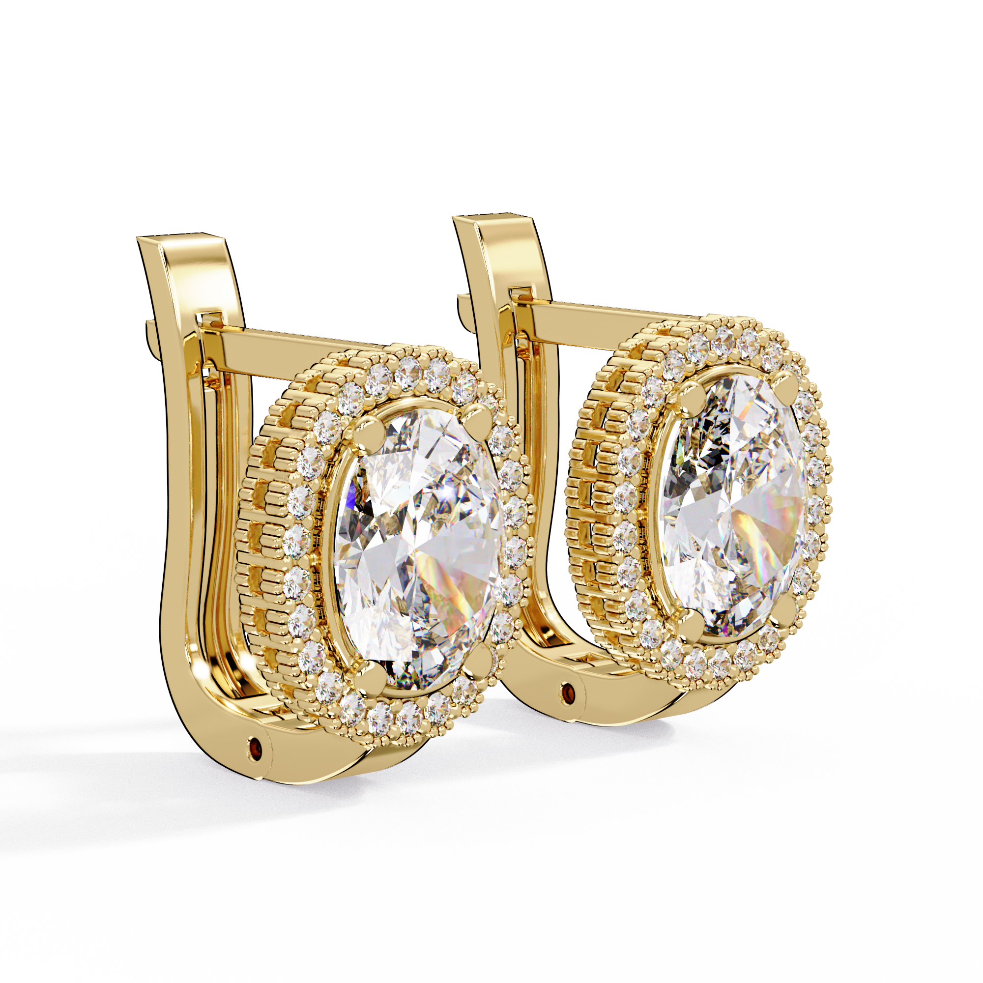 IGI Certified- 3.5 Ct. Lab Grown Diamond (VS/E-F) Oval Halo Diamond-Set Gold Earring