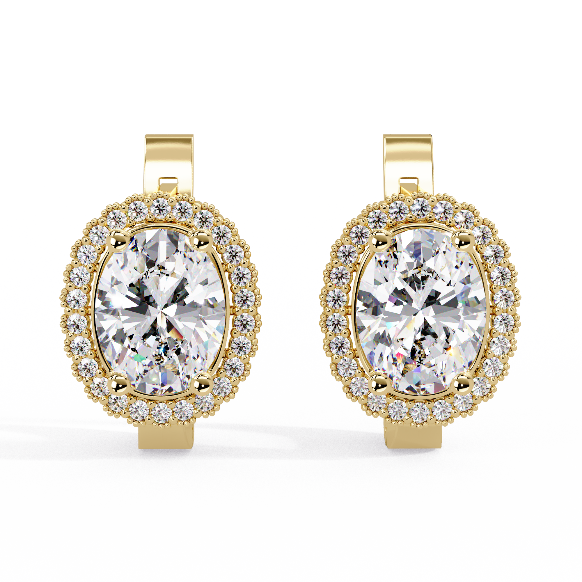 IGI Certified- 3.5 Ct. Lab Grown Diamond (VS/E-F) Oval Halo Diamond-Set Gold Earring