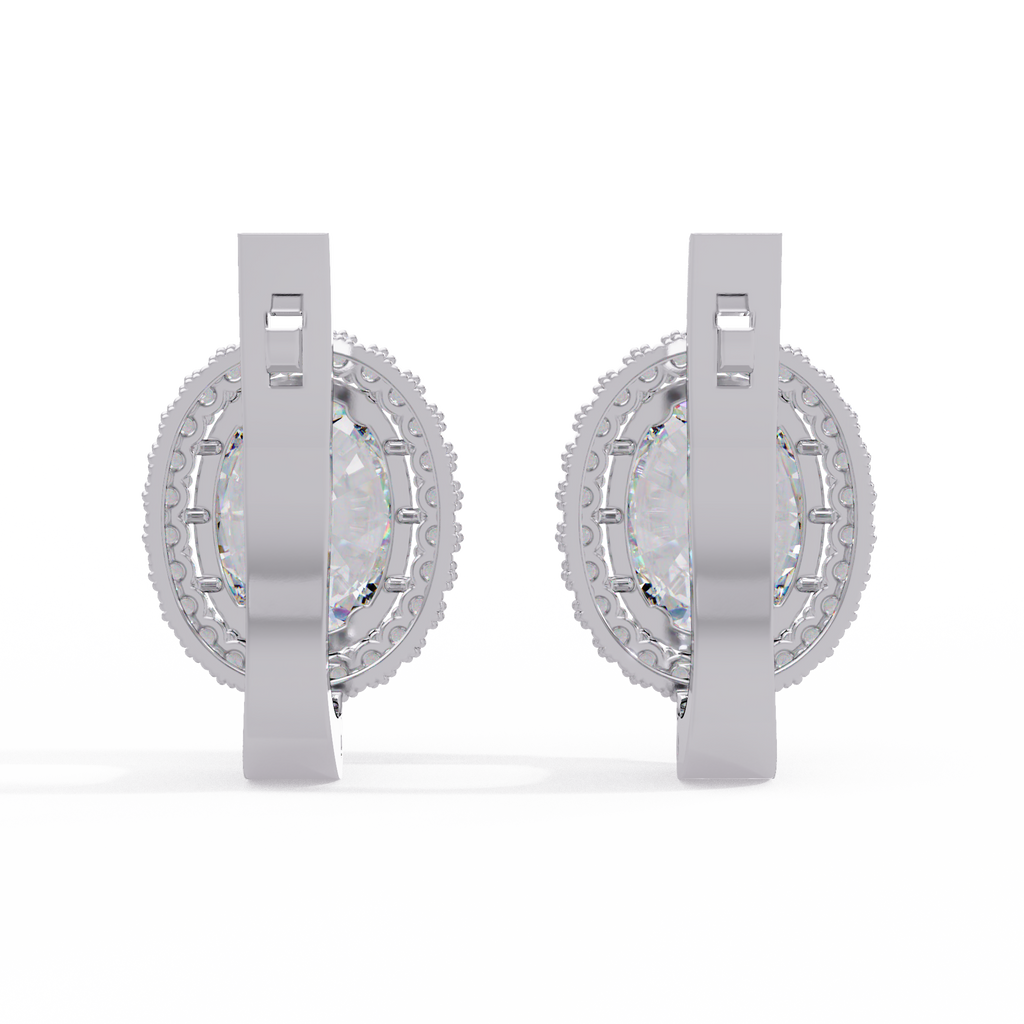 IGI Certified- 3.5 Ct. Lab Grown Diamond (VS/E-F) Oval Halo Diamond-Set Gold Earring