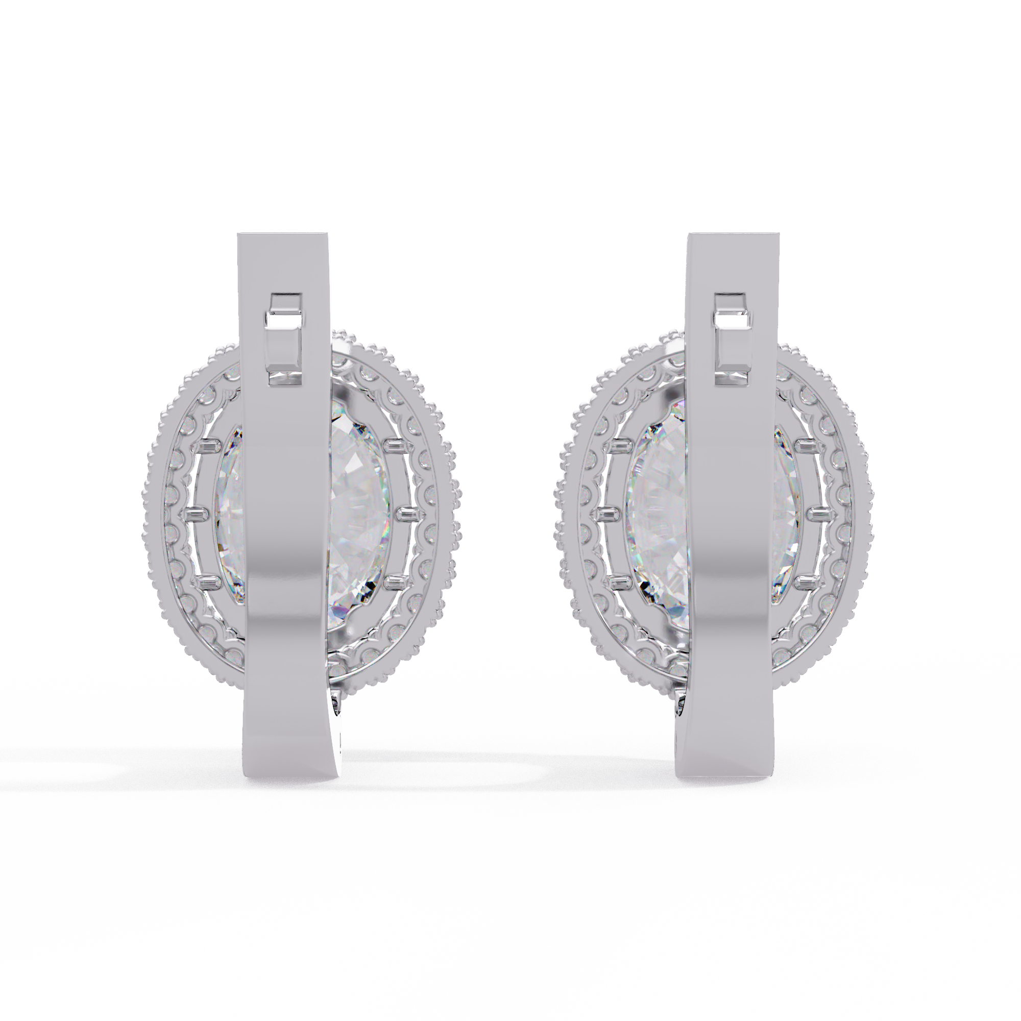 IGI Certified- 3.5 Ct. Lab Grown Diamond (VS/E-F) Oval Halo Diamond-Set Gold Earring