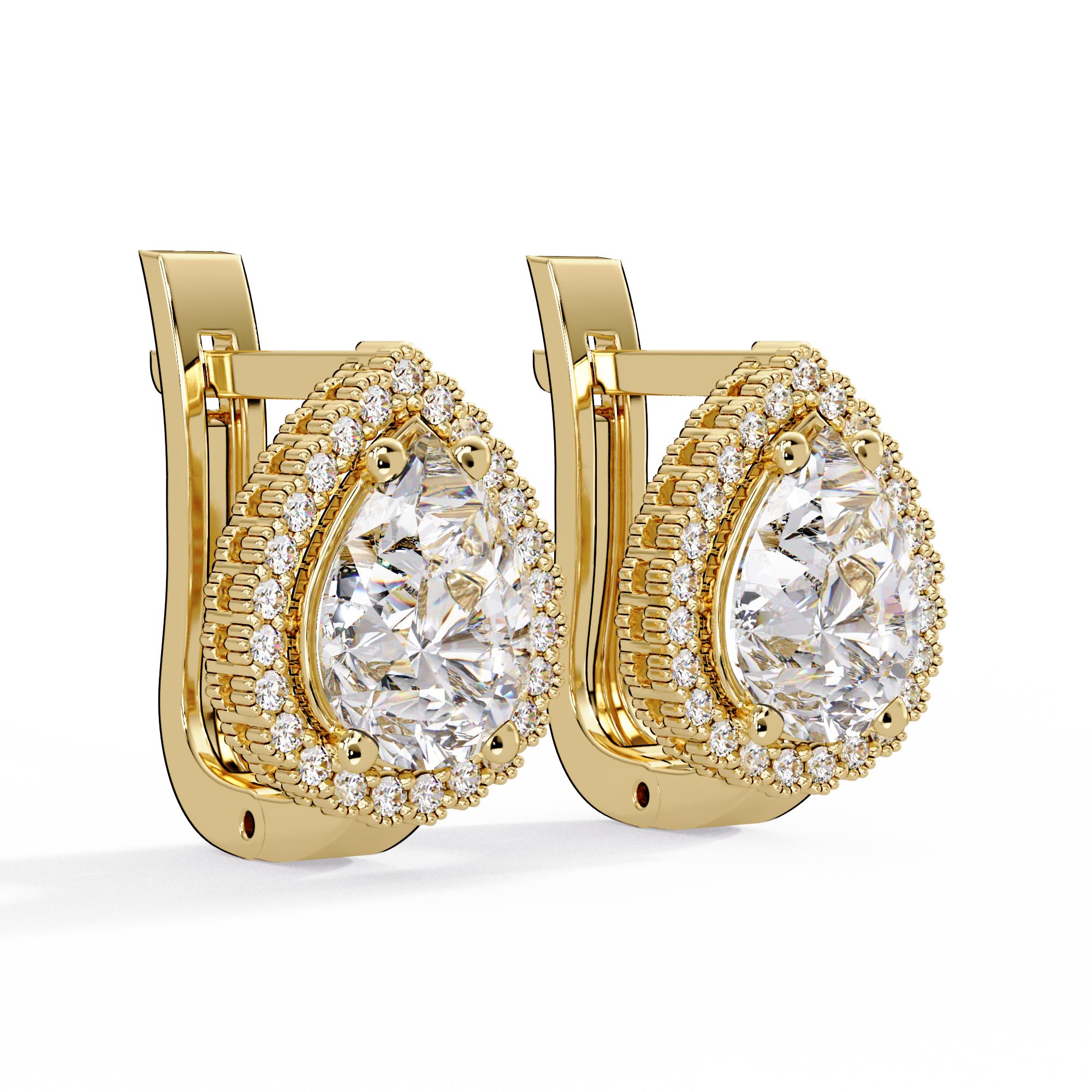 IGI Certified- 4 Ct. Lab Grown Diamond (VS/E-F) Pear-Shaped Diamond Halo Gold Earring