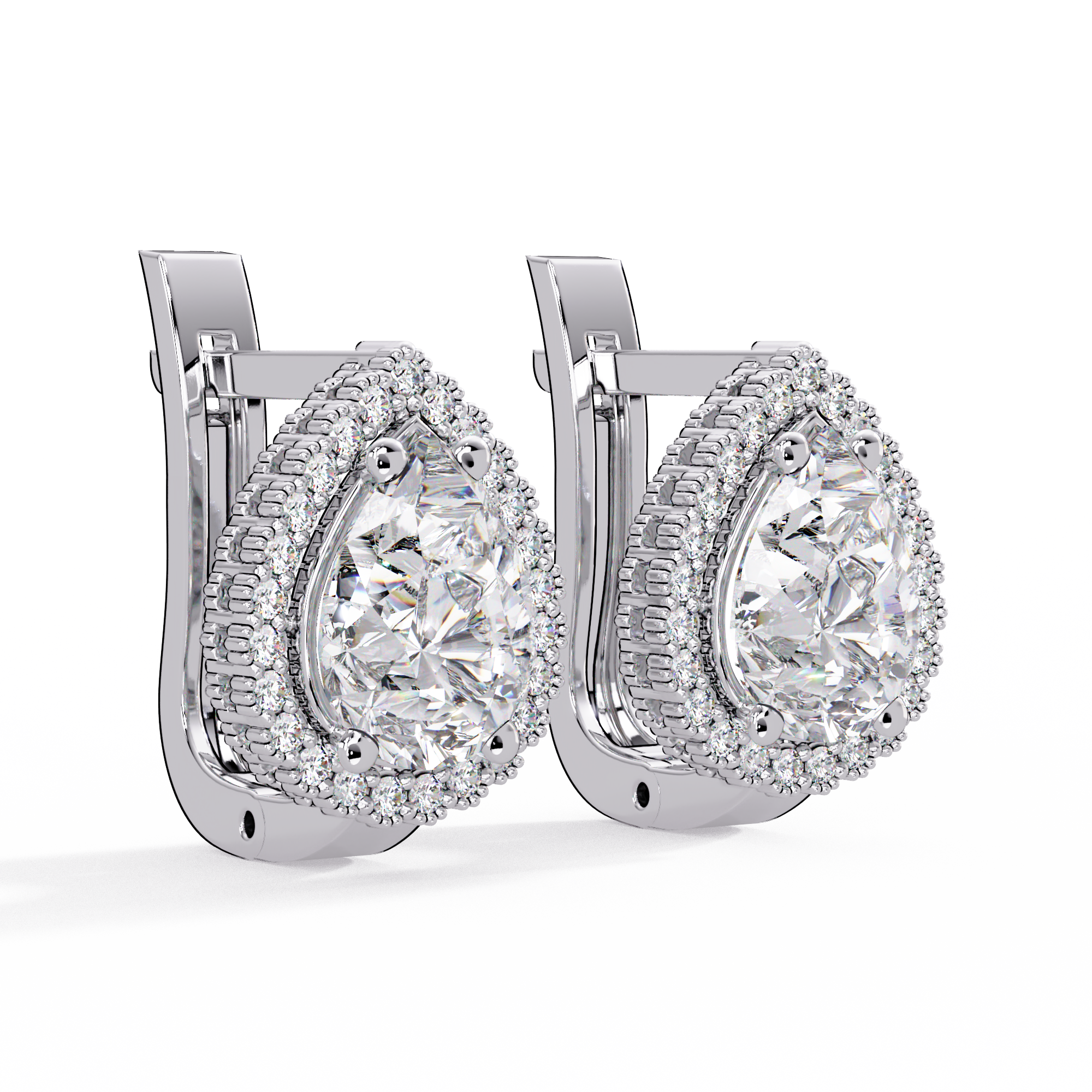 IGI Certified- 4 Ct. Lab Grown Diamond (VS/E-F) Pear-Shaped Diamond Halo Gold Earring