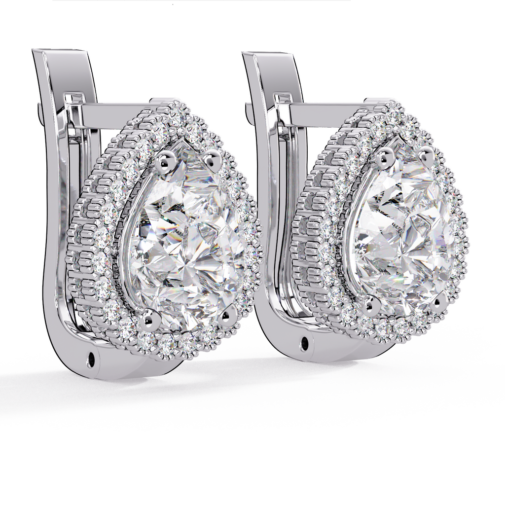 IGI Certified- 4 Ct. Lab Grown Diamond (VS/E-F) Pear-Shaped Diamond Halo Gold Earring