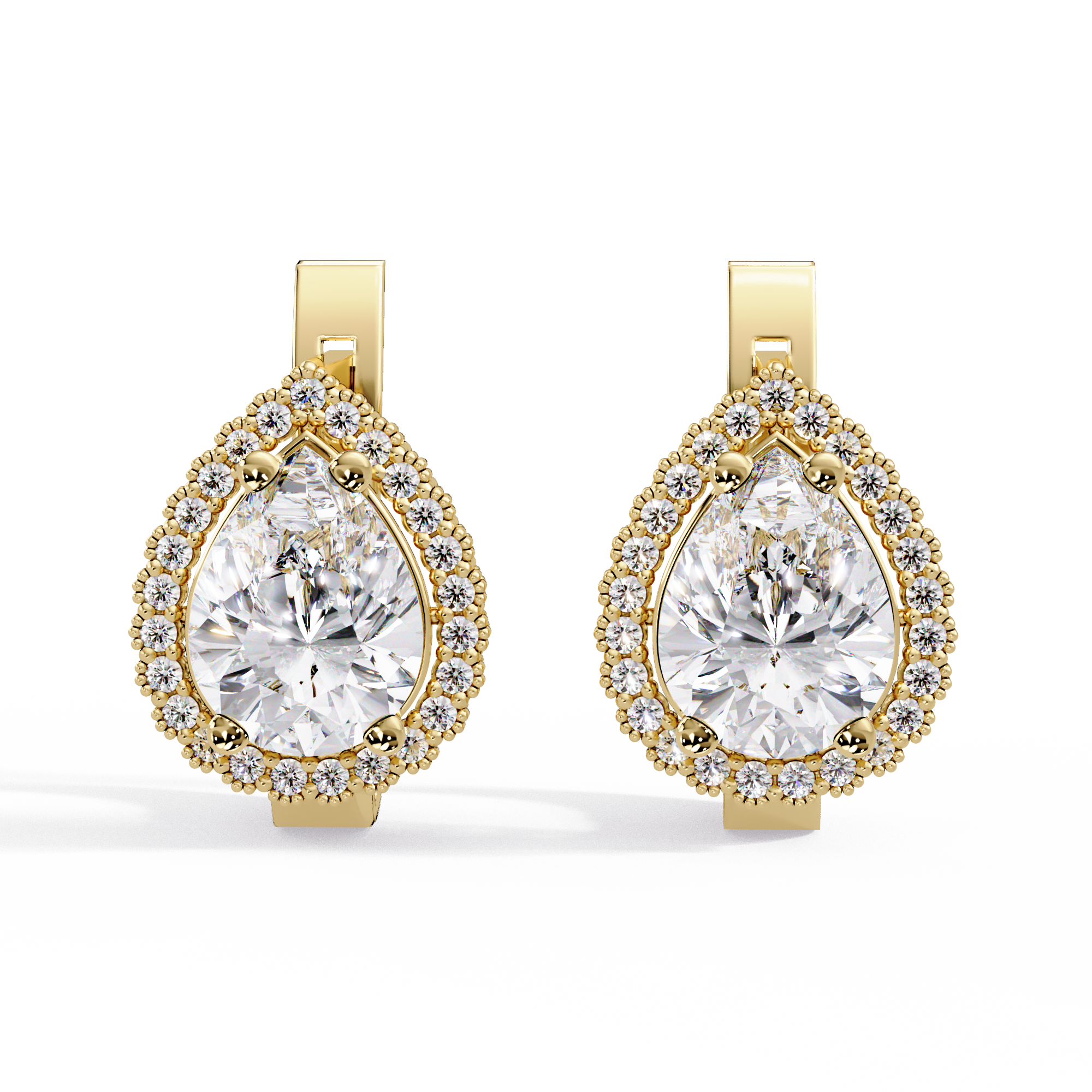 IGI Certified- 4 Ct. Lab Grown Diamond (VS/E-F) Pear-Shaped Diamond Halo Gold Earring