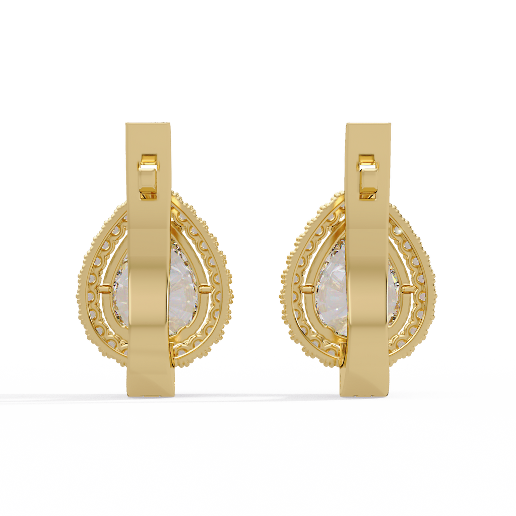 IGI Certified- 4 Ct. Lab Grown Diamond (VS/E-F) Pear-Shaped Diamond Halo Gold Earring