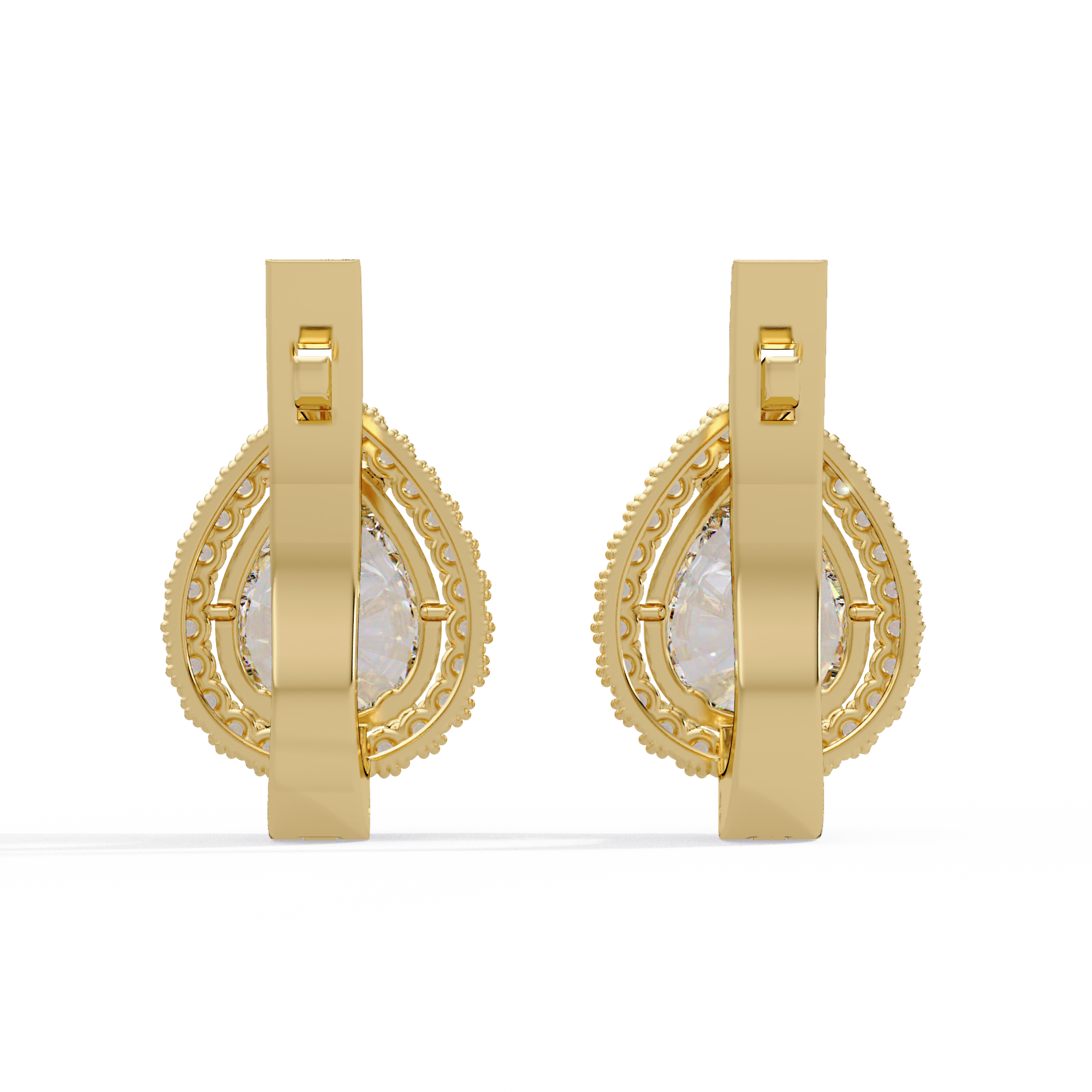 IGI Certified- 4 Ct. Lab Grown Diamond (VS/E-F) Pear-Shaped Diamond Halo Gold Earring