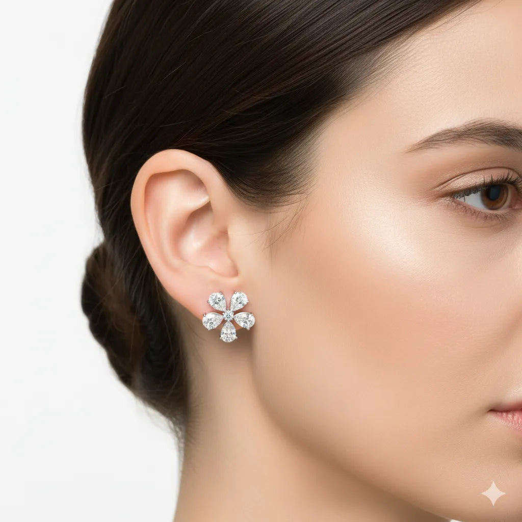IGI Certified-7.25 Ct. Lab Grown Diamond (VS/E-F) Pear Diamond Flower Cluster Stud Earring