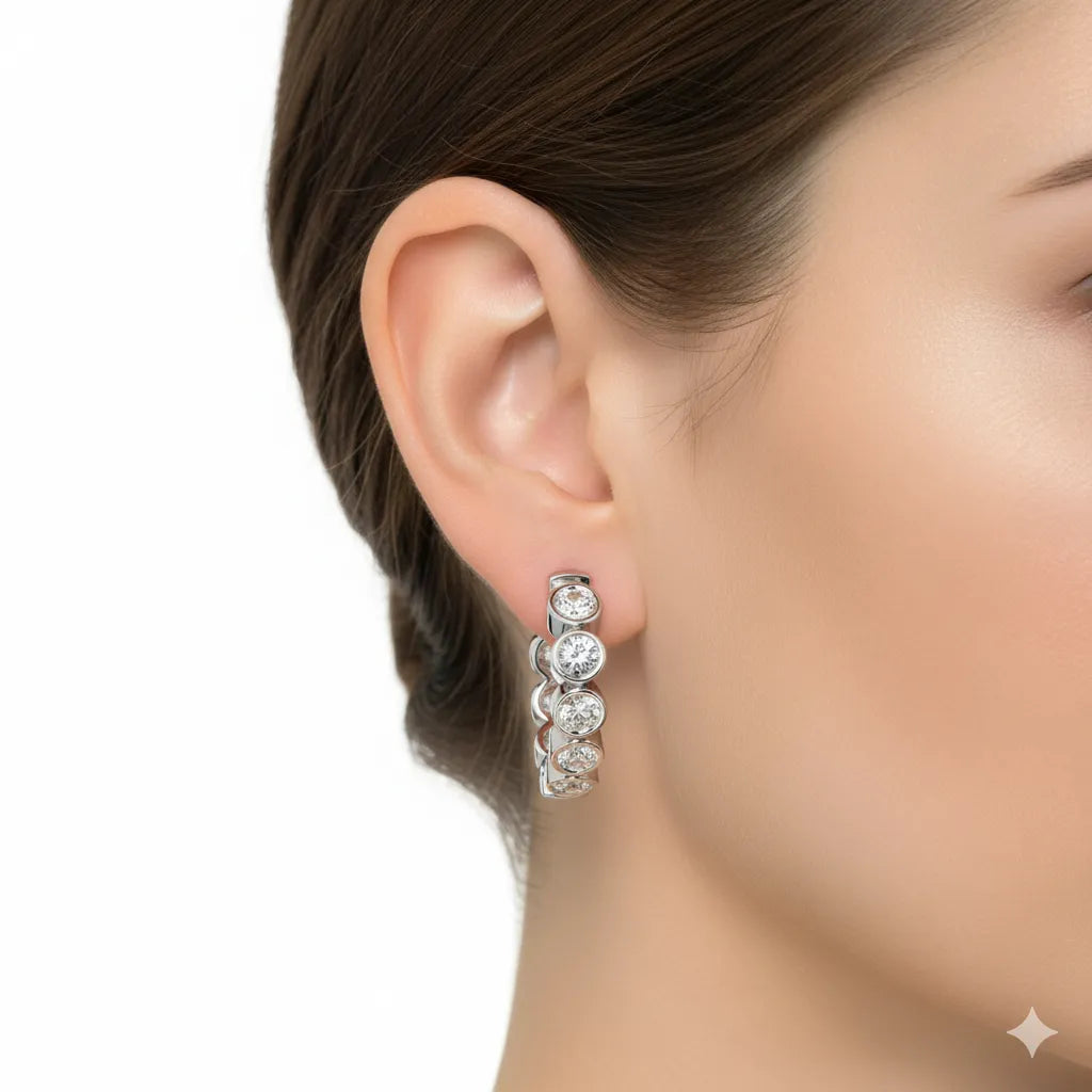 IGI Certified-1 Ct. Lab Grown Diamond (VS/E-F) Bezel-Set Round Diamond Huggie Hoop Earring