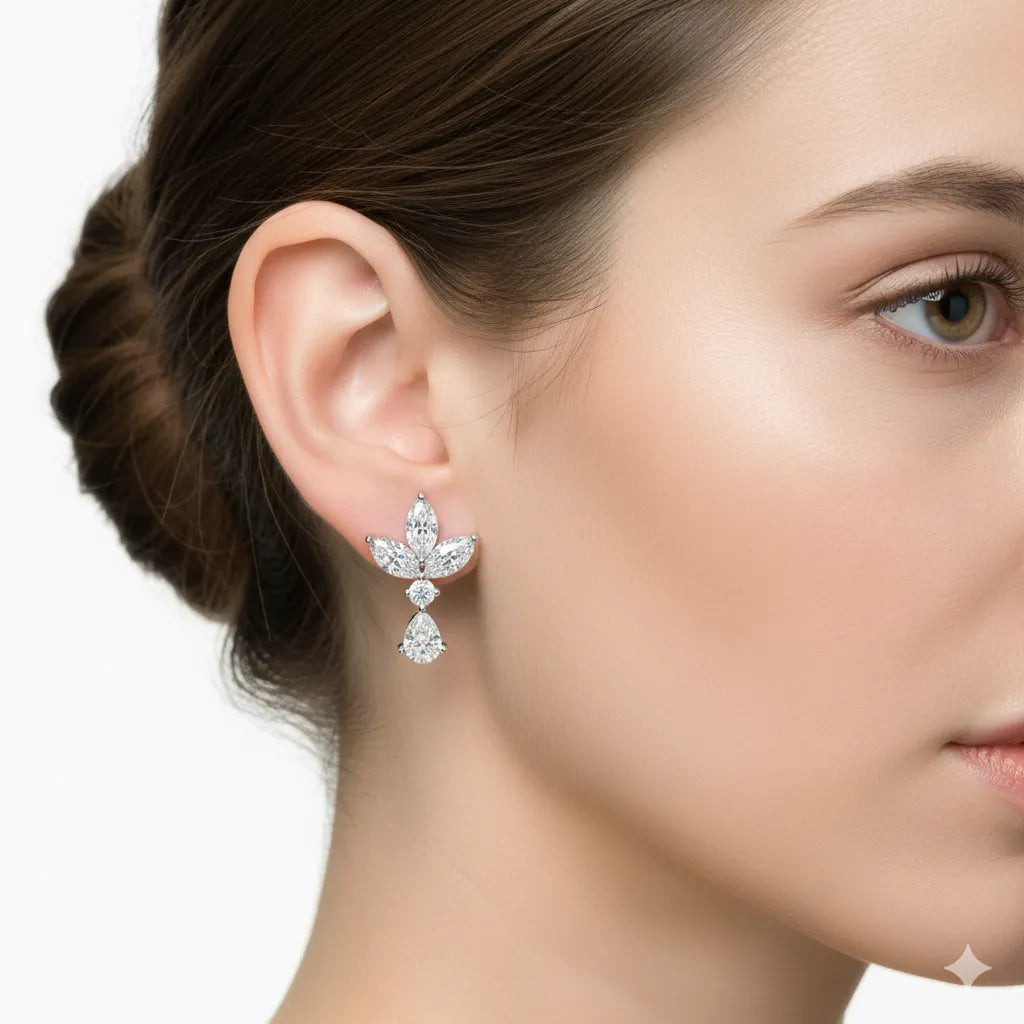 IGI Certified-1.5 Ct. Lab Grown Diamond (VS/E-F) Floral Cluster Diamond Earring
