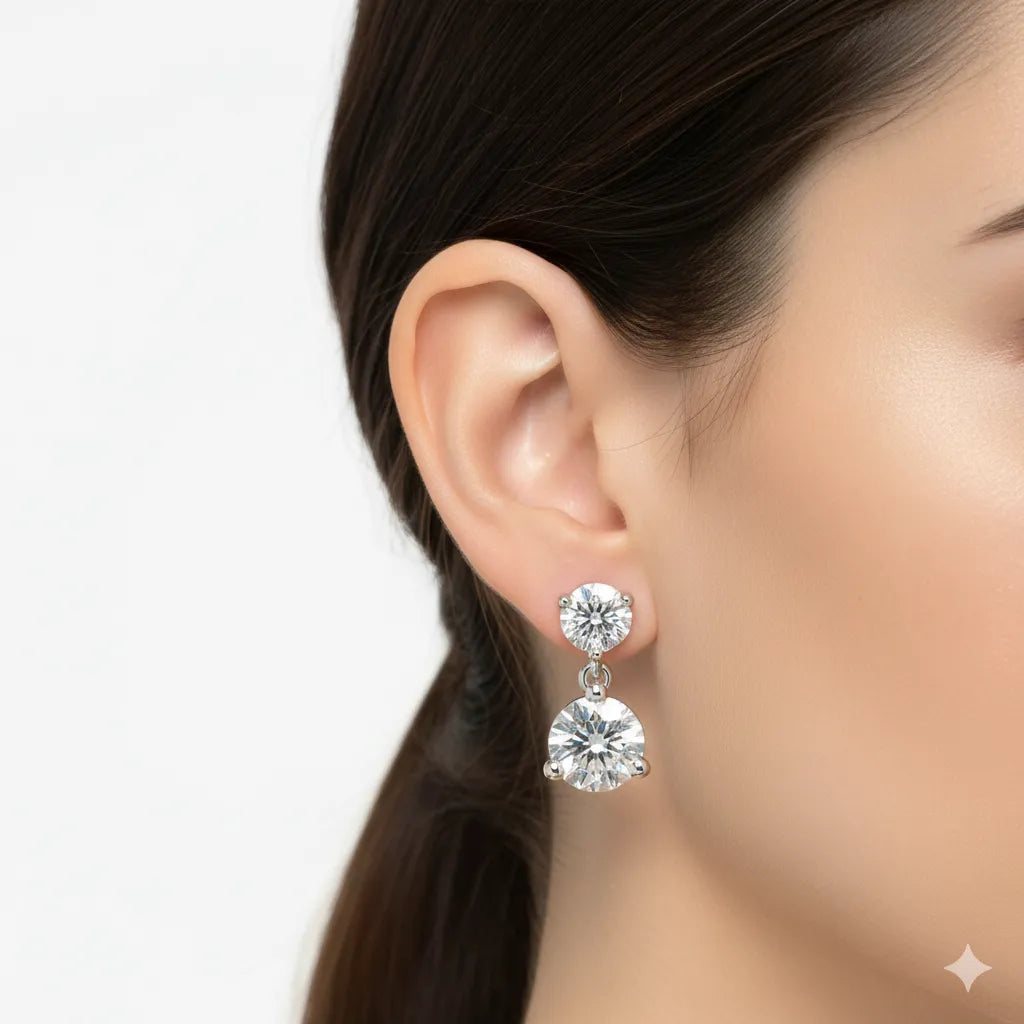IGI Certified - 2.75 Ct Lab Grown Diamond (VS/E-F) Round Diamond Dangle Earrings