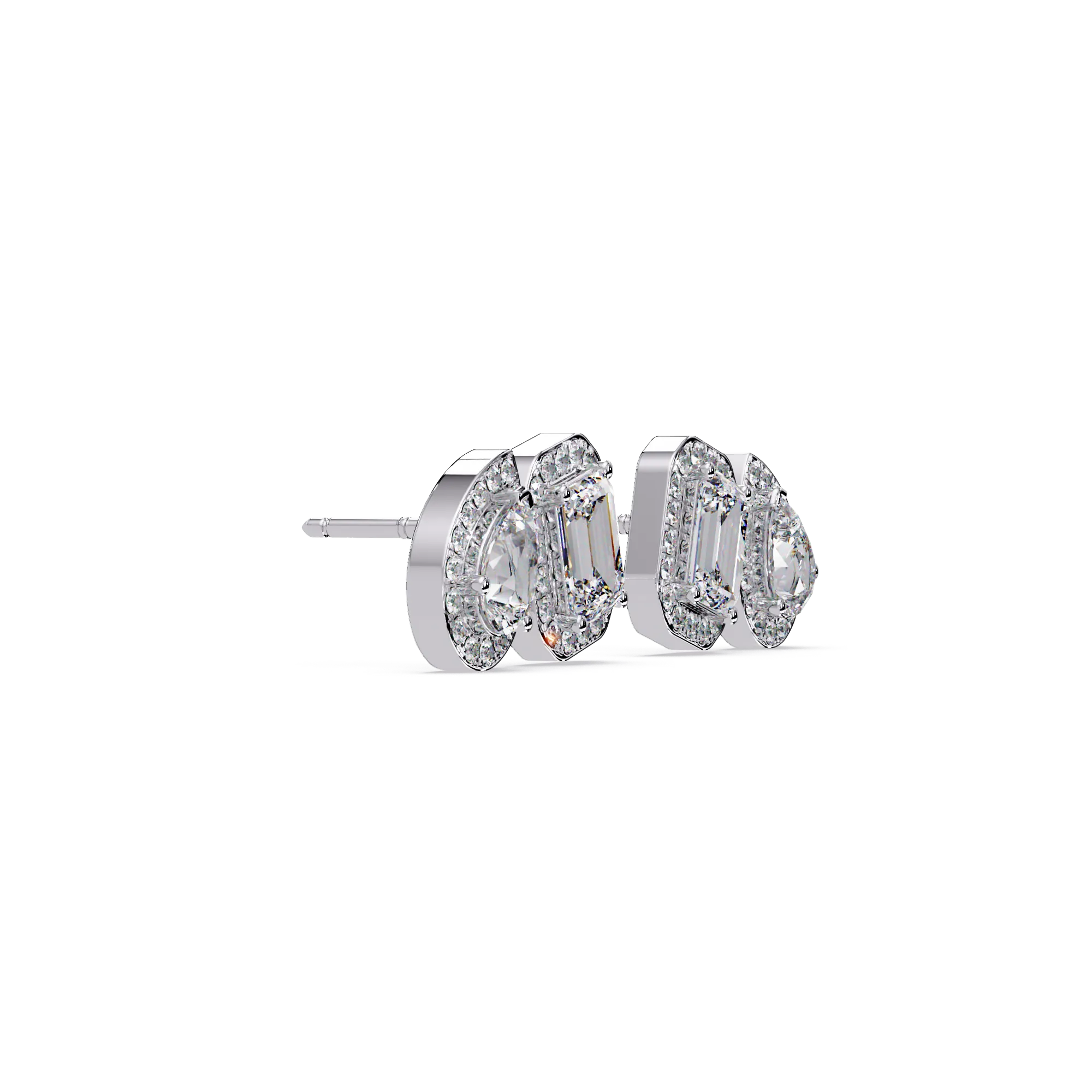 Diamond Cluster Ear Climbers / Stud Earrings (Emerald & Pear Cuts)