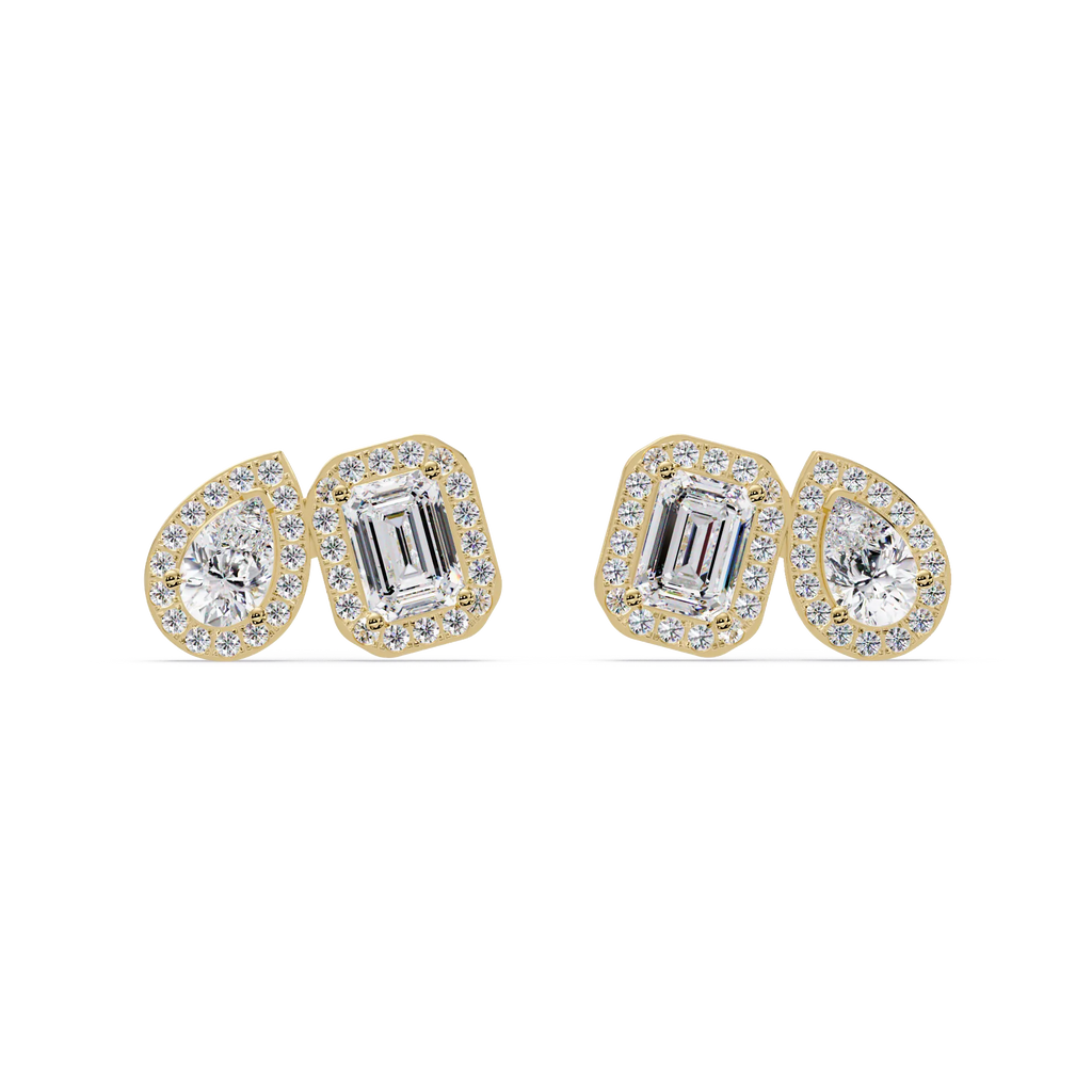 Diamond Cluster Ear Climbers / Stud Earrings (Emerald & Pear Cuts)