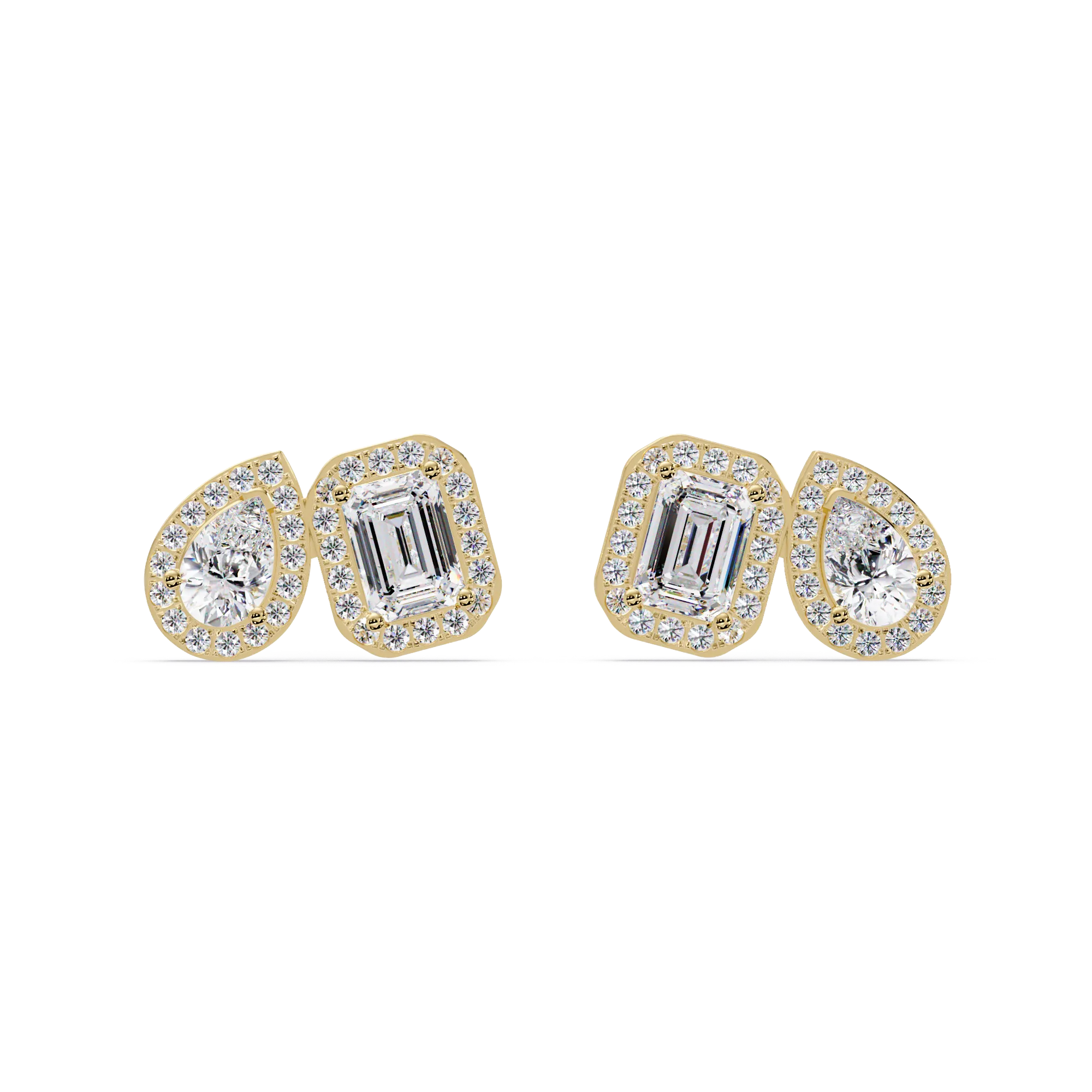 Diamond Cluster Ear Climbers / Stud Earrings (Emerald & Pear Cuts)