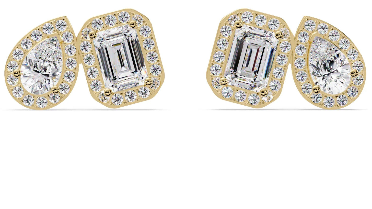 Diamond Cluster Ear Climbers / Stud Earrings (Emerald & Pear Cuts)
