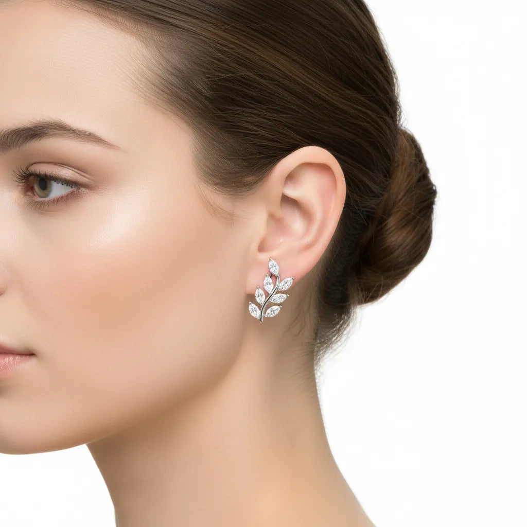 IGI Certified-1/3 Cts Lab Grown Diamond (VS/E-F) Leaf Climber Earring