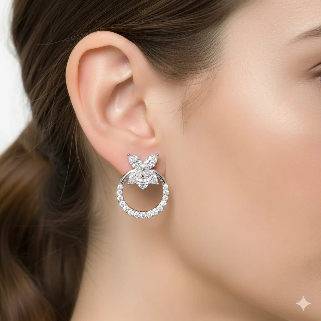 IGI Certified-2/3 Ct Lab Grown Diamond (VS/E-F) Floral Earring -925 Sterling Silver